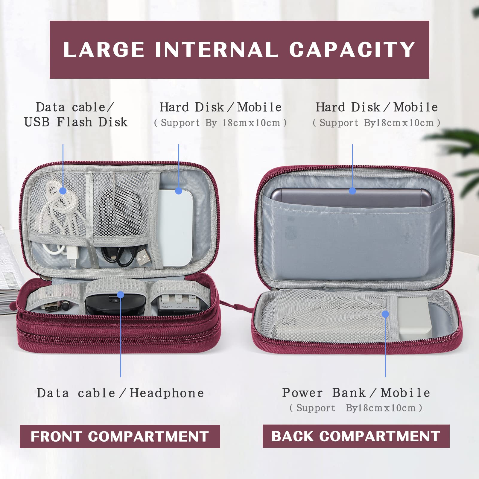 FYY Travel Cable Organizer Bag - Waterproof Double Layer Storage for Charger, Phone, Earphone - Perfect for Travel & Daily Use