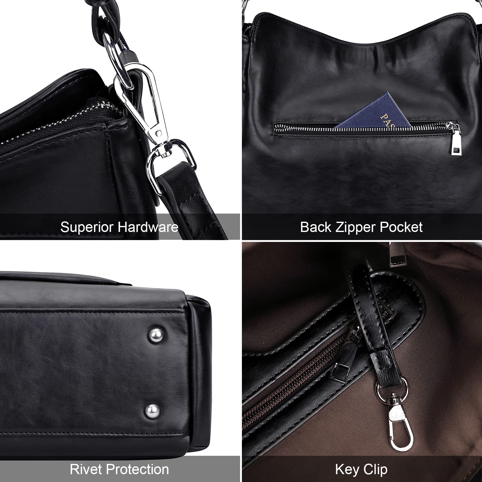 Premium Genuine Leather Hobo Handbags for Women - Stylish Shoulder & Crossbody Purse (O116E-2G Black) | Perfect for Work, Travel & Everyday Use