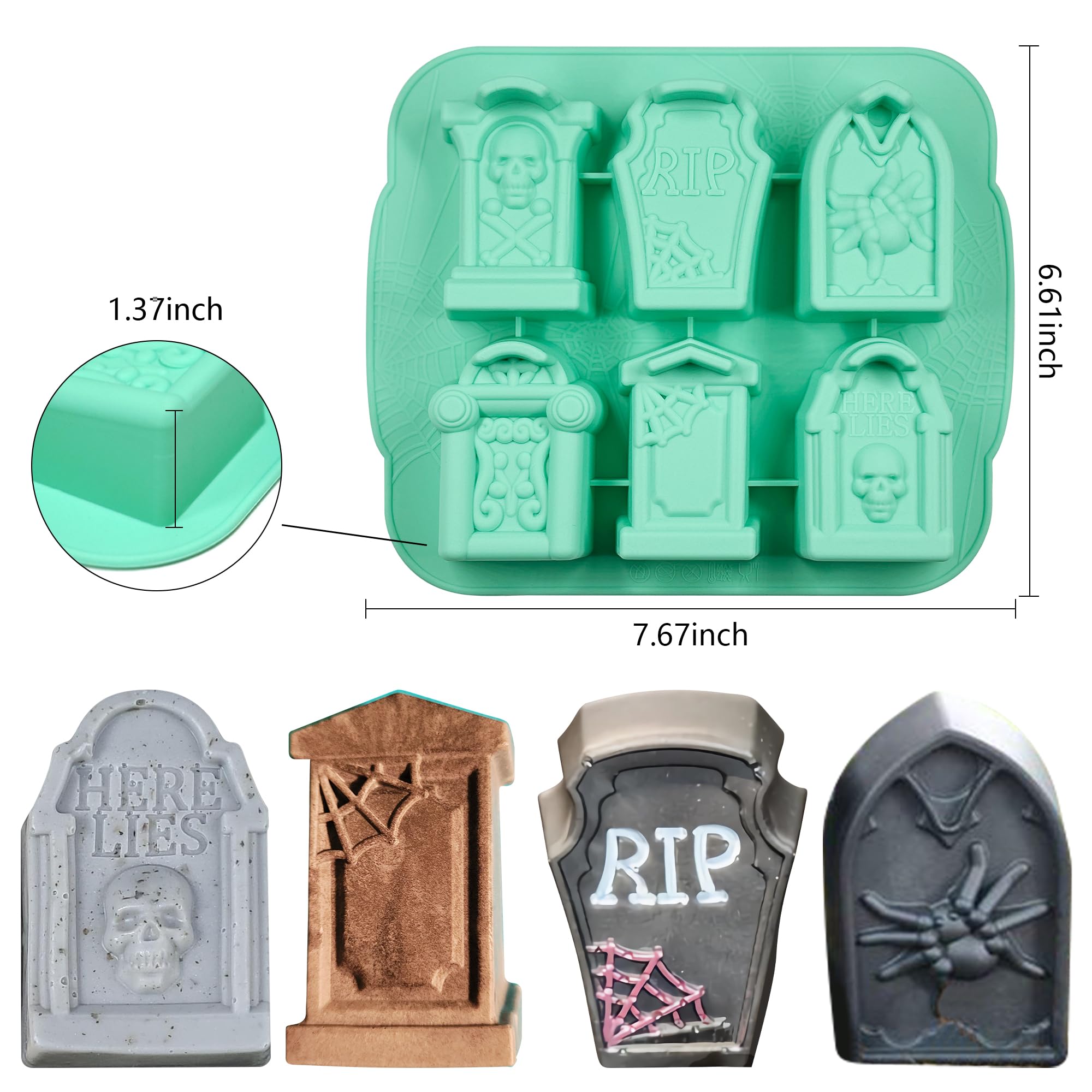 Halloween Silicone Mold Set of 2 - RIP Gravestone Ice Cube Tray for Chocolate, Candy, Jello, Cake & Soap Making - Perfect for Spooky Party Decor & DIY Halloween Treats