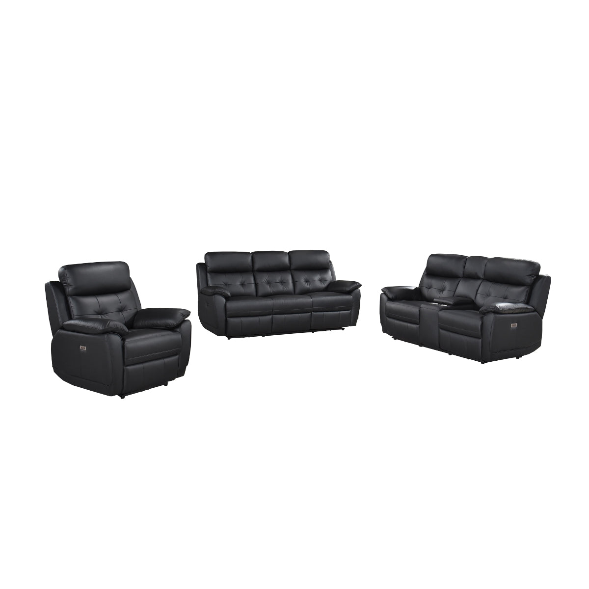 Premium Black Leather Power Reclining Loveseat with USB Charging Ports - Modern Living Room Furniture for Movie Nights & Home Theater Comfort