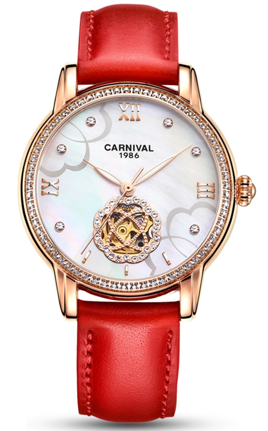 Luxury Hollow Automatic Mechanical Luminous Waterproof Women's Leather Strap Diamond Watch - Elegant Dress Watch for Business, Party & Special Occasions
