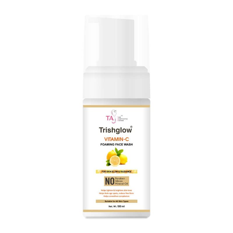 Trishglow Vitamin C Foaming Face Wash for Brighter, Glowing Skin | Acne-Prone & Radiant Skin Care | 100ml Brightening Cleanser for Women & Men | Daily Skincare Routine for Morning & Night Use