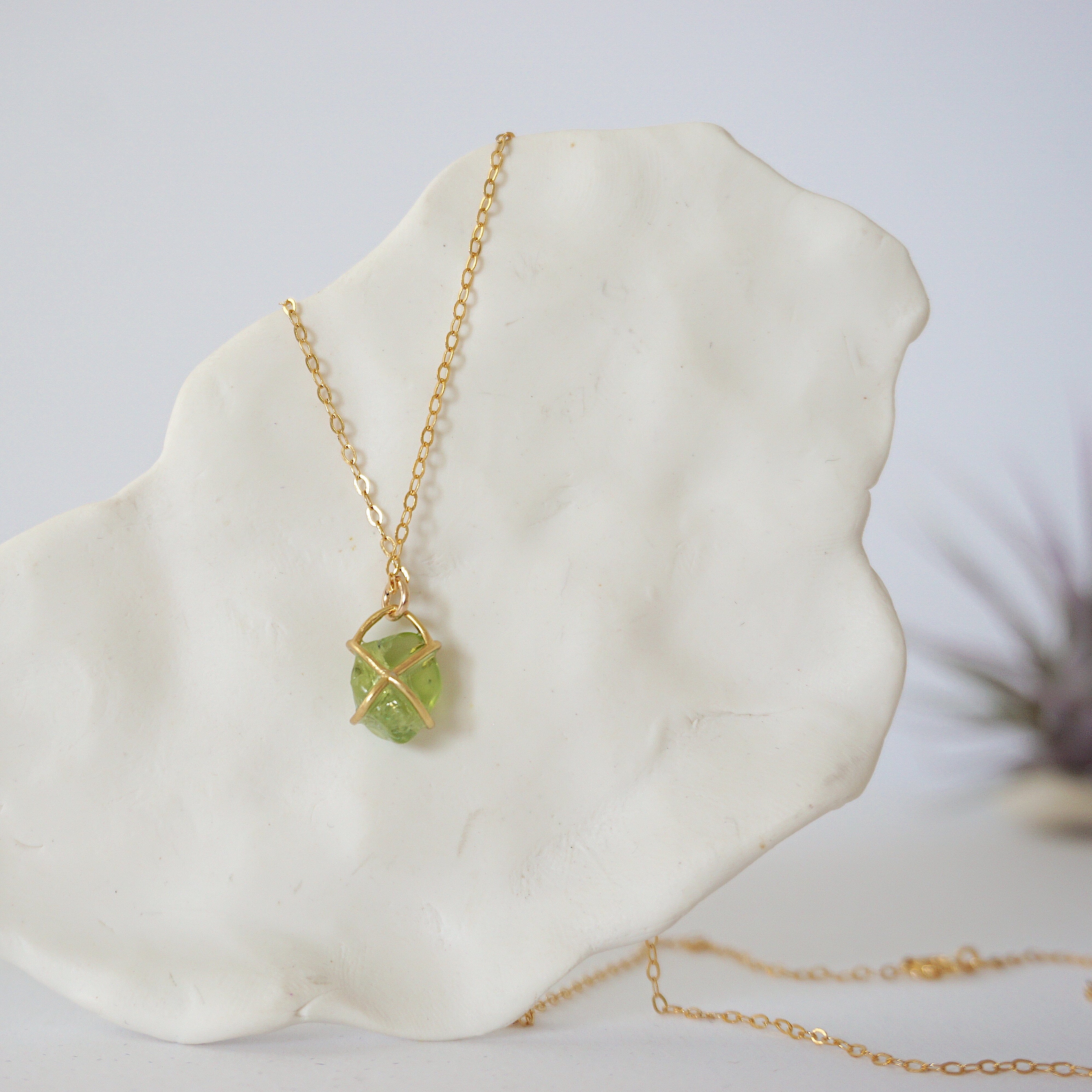 Peridot 14K Gold Filled Huggie Charm Necklace for Women - Dainty Minimalist Jewelry Gift for Her - Perfect for Everyday Wear, Date Nights & Special Occasions