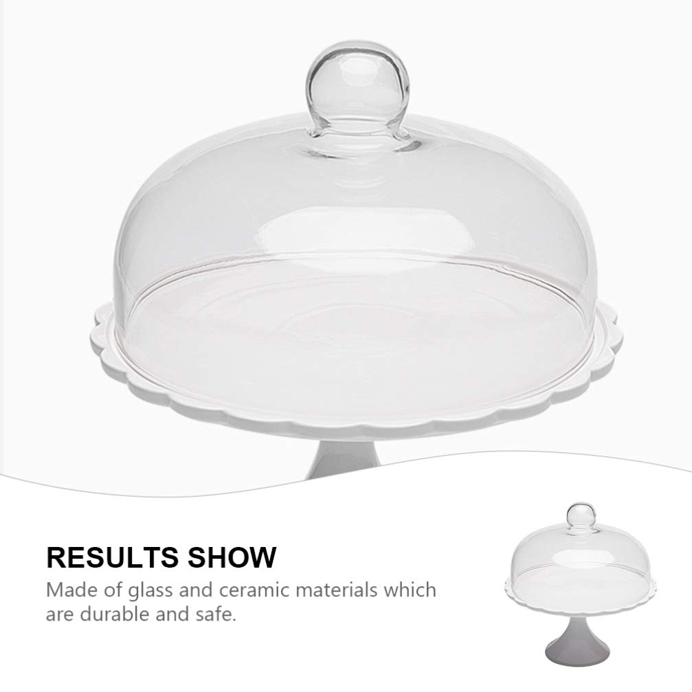 White Porcelain Cake Stand with Glass Dome - 25x23.5x23.5cm Decorative Dessert Display for Weddings, Birthdays & Parties | Elegant Cupcake, Pastry & Candy Serving Plate for Home Baking & Special Events