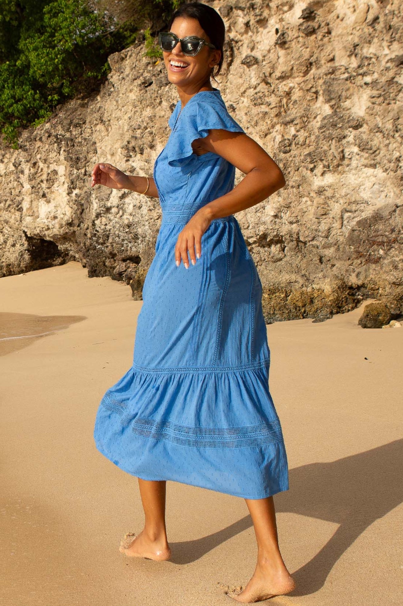 Stylish Blue Nyla Beach Kaftan - Flowy Cover Up for Women | Perfect for Beach Vacations, Pool Parties & Summer Getaways