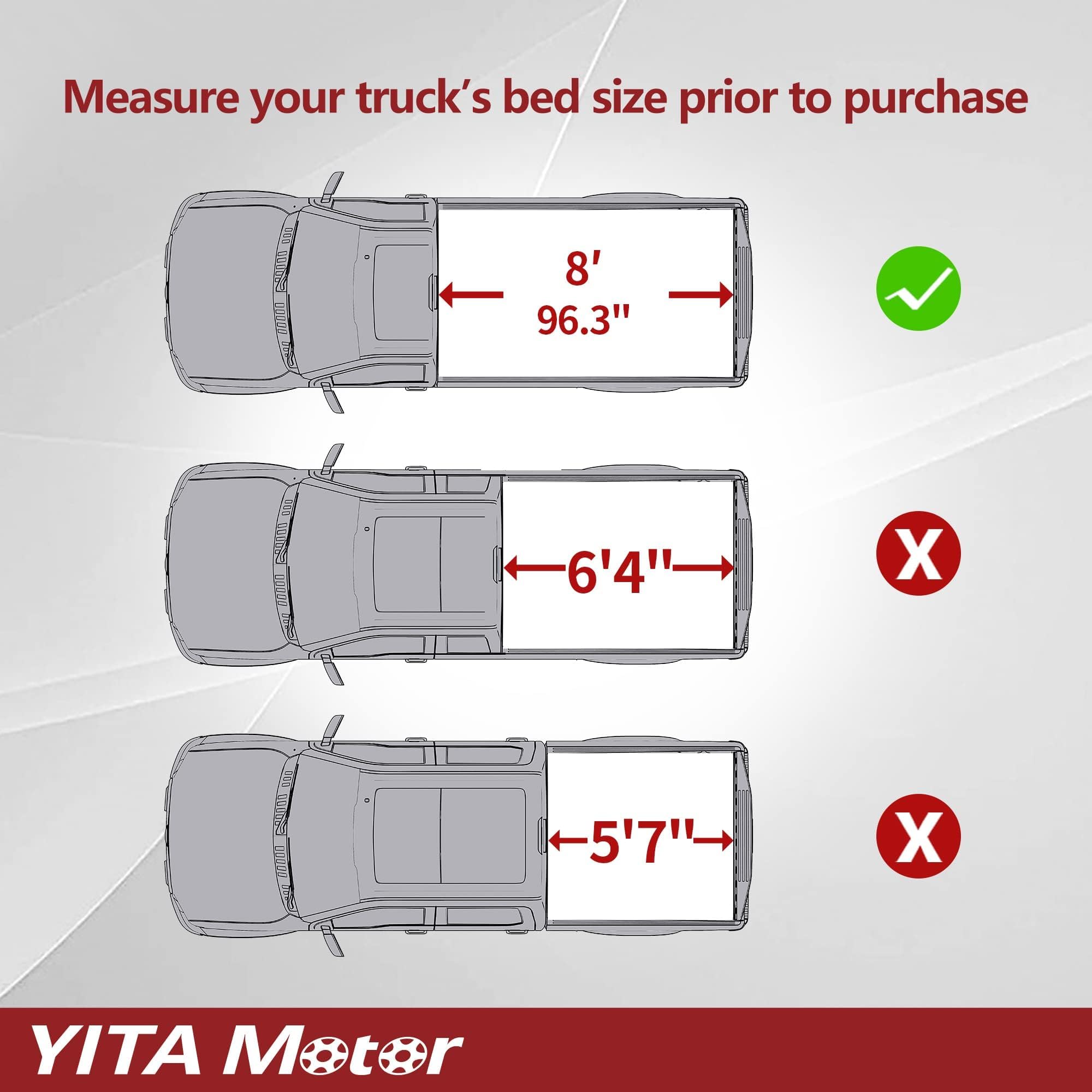 YITAMOTOR Soft Quad Fold Truck Bed Tonneau Cover for 2003-2024 Dodge Ram 2500/3500 Pickup Trucks - Fleetside 8 ft Bed (Non-Rambox) | Durable Waterproof Truck Accessory for Hauling, Camping & Outdoor Adventures