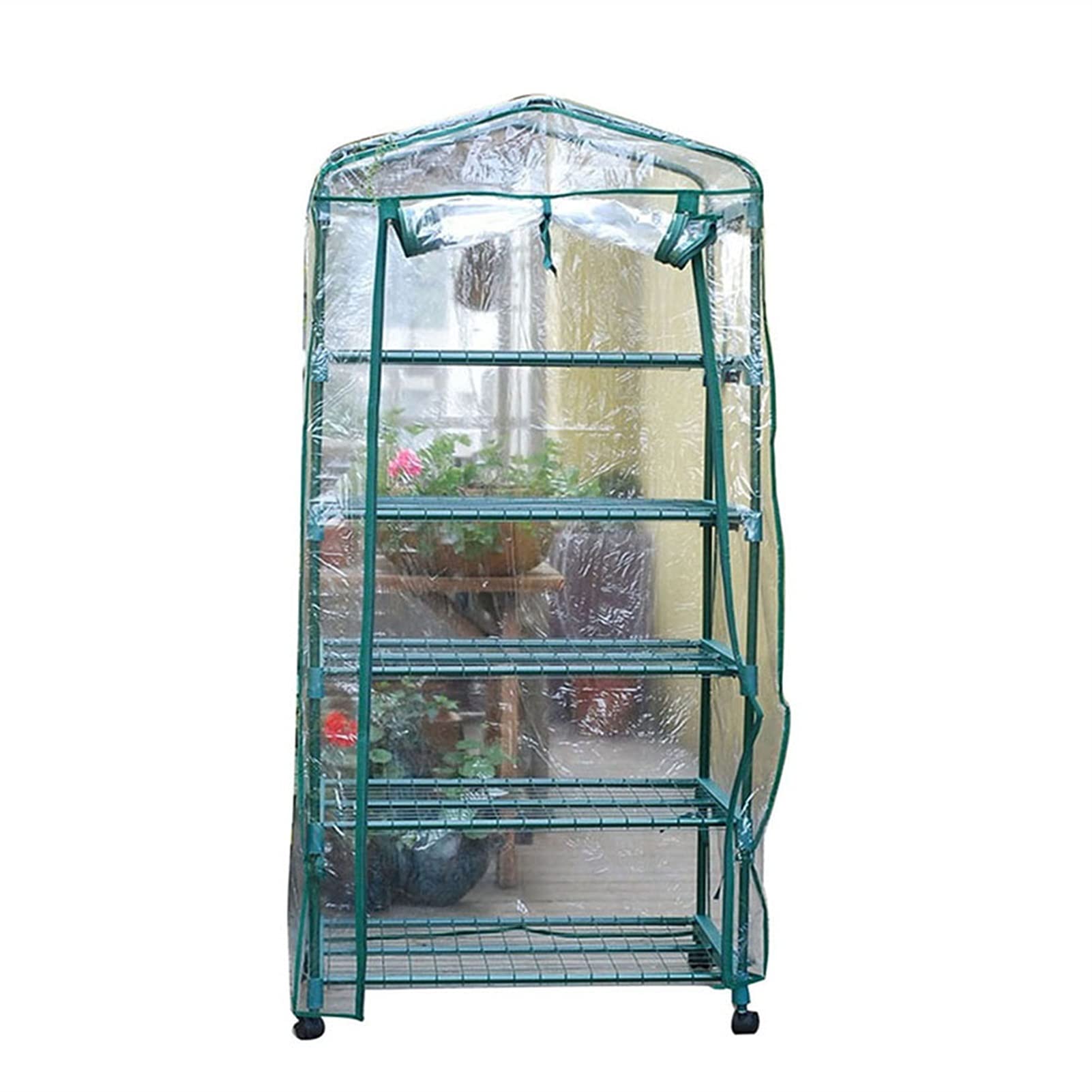Portable Garden Greenhouse Cover - Waterproof Transparent PVC Plant Protection with 5-Tier Shelves, Sun & Rainproof for Flowers, Herbs & Seedlings | Includes Pulley System (69×49×158cm) - Perfect for Balcony Gardening, Indoor Plant Growth & Outdoor Weather Protection