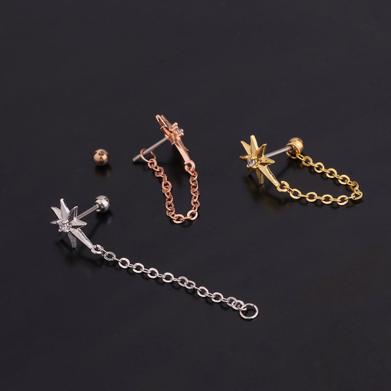 20G Celestial Two Hole Upper Lobe Piercing Earrings - Sparkling Star Studs for Cartilage & Helix - Perfect for Daily Wear & Special Occasions