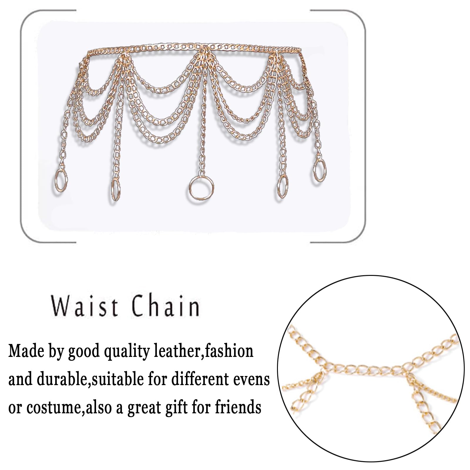 Adjustable Gold Metal Waist Chain Belt for Women & Girls - Plus Size Body Jewelry Link Belt for Parties, Weddings & Fashion Accessories