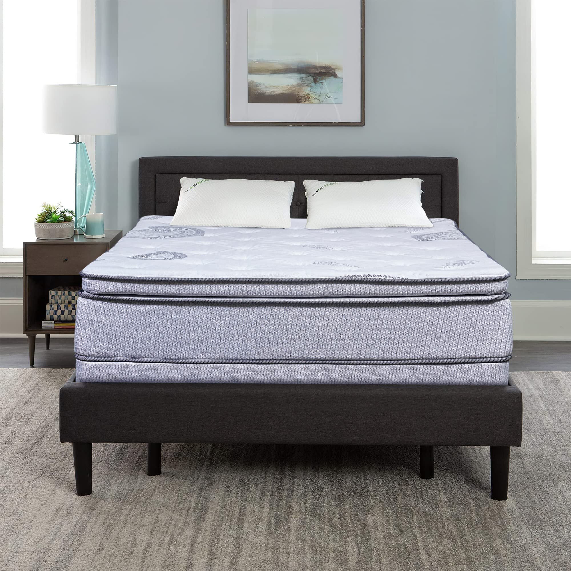 Treaton 13-Inch Medium Plush Foam Encased Hybrid Pillowtop Innerspring Mattress & 8