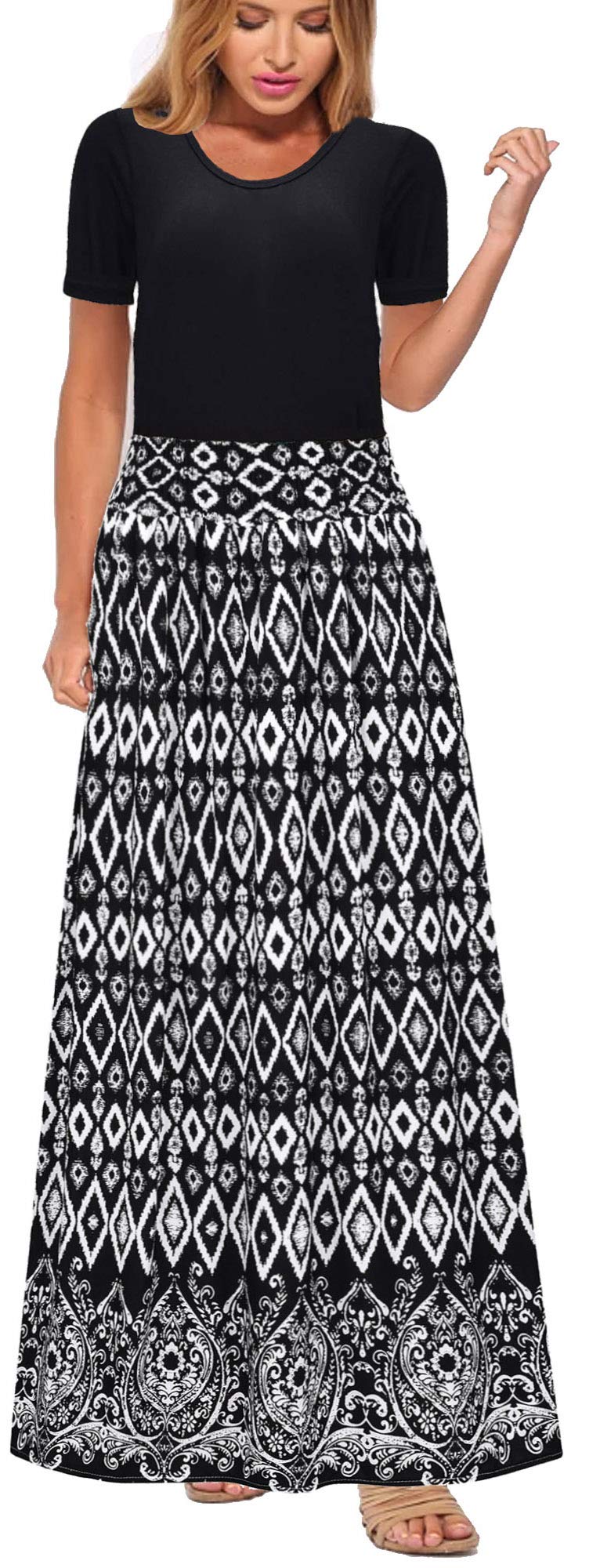 Bohemian Short Sleeve Maxi Dress for Women - Floral Print Summer Dress with Pockets & Empire Waist | Perfect for Beach Vacations, Music Festivals, and Casual Outings