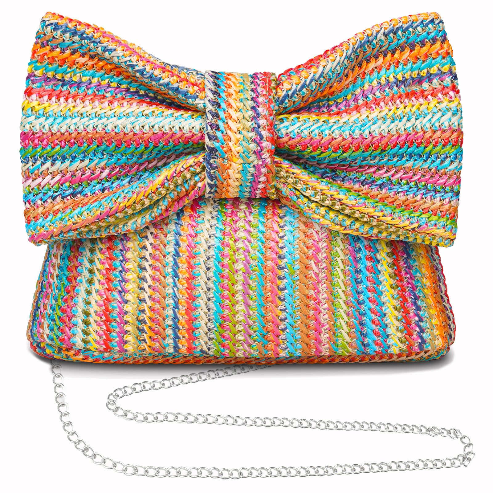 Women's Straw Clutch Purse with Bow - Woven Beach Bag for Summer Vacations, Evening Parties & Outdoor Events | Perfect for Weddings, Poolside & Tropical Getaways