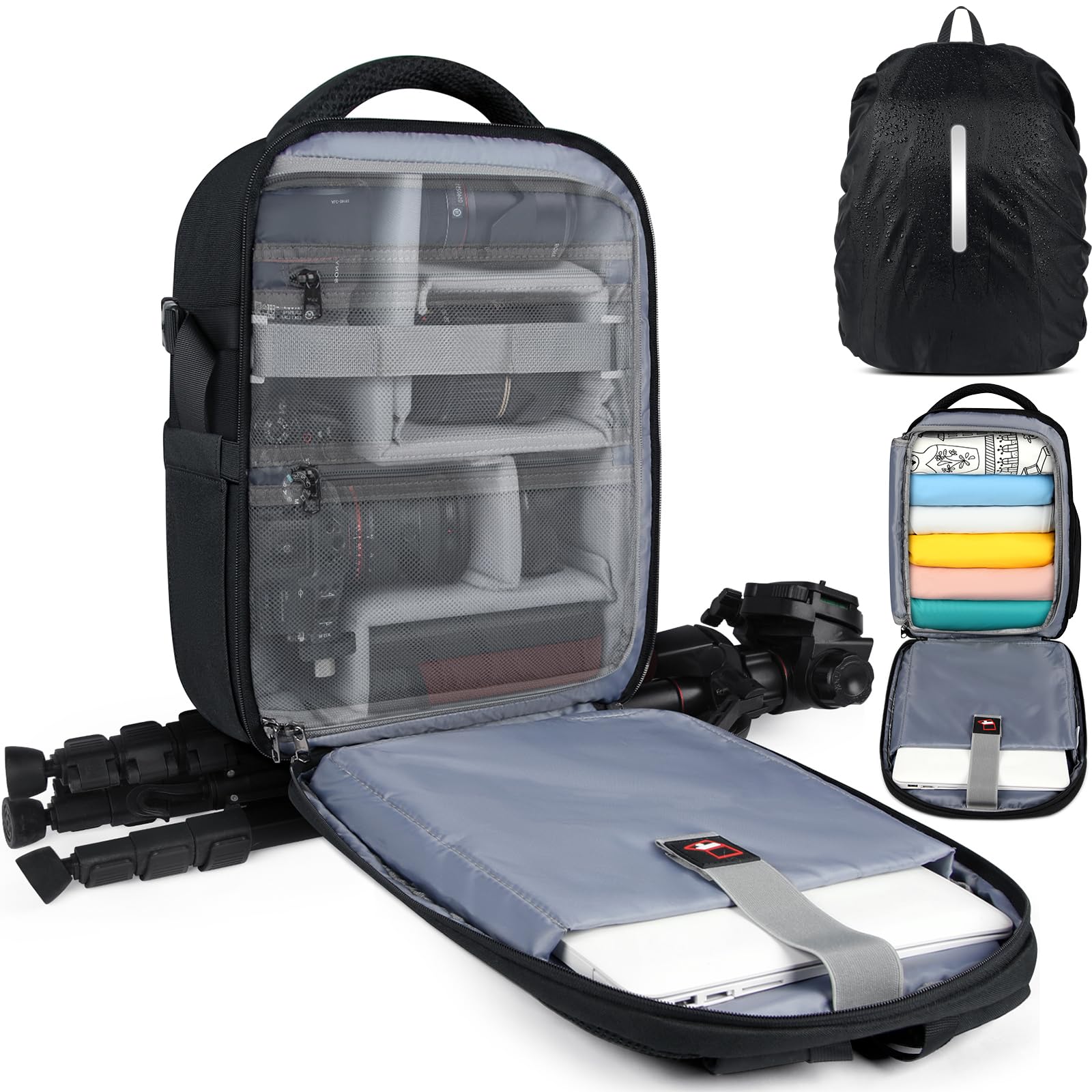 **Professional DSLR SLR Mirrorless Camera Backpack – 14 Inch Waterproof Anti-Theft Laptop Photography Bag with Rain Cover, Large Capacity for Men & Women (Black) – Perfect for Travel, Hiking & Outdoor Photography**