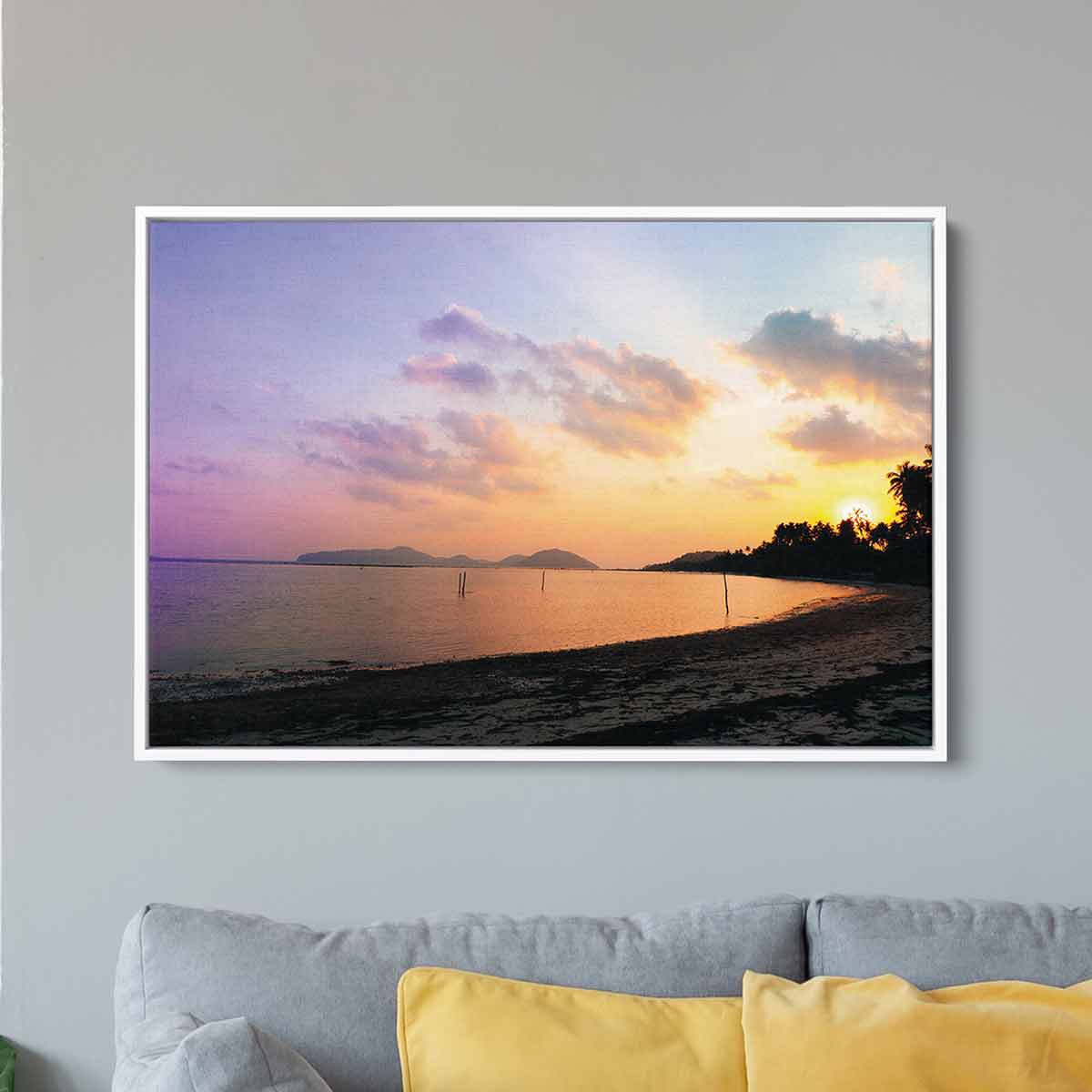 Yellow Beach Wall Art Canvas 0338 - Tropical Sunset Ocean Painting for Living Room, Bedroom & Office Decor