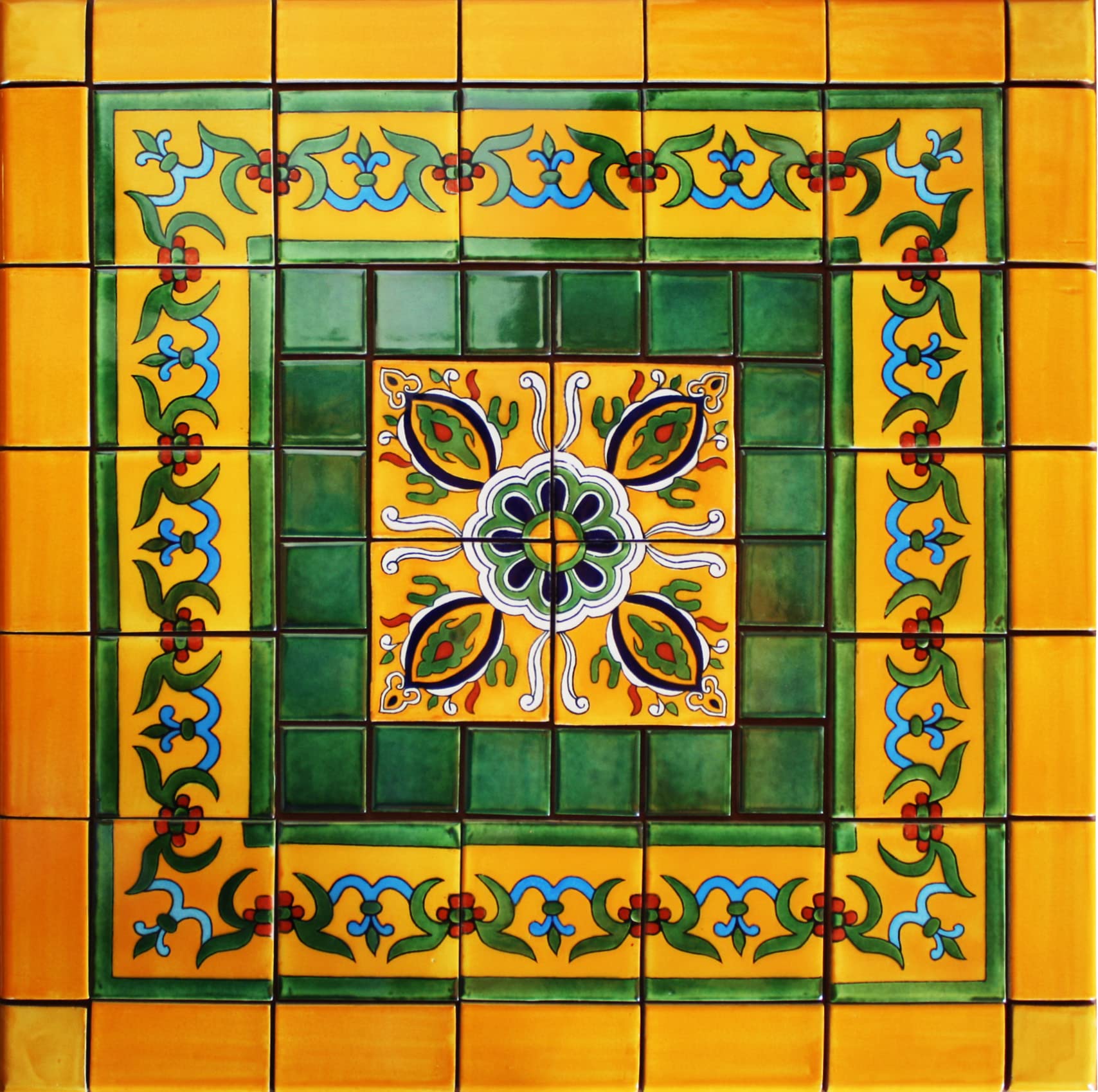 Authentic Mexican Tile Set - Badalona Handmade Backsplash Mural for Kitchen & Bathroom | Waterproof & Durable Ceramic Wall Decor