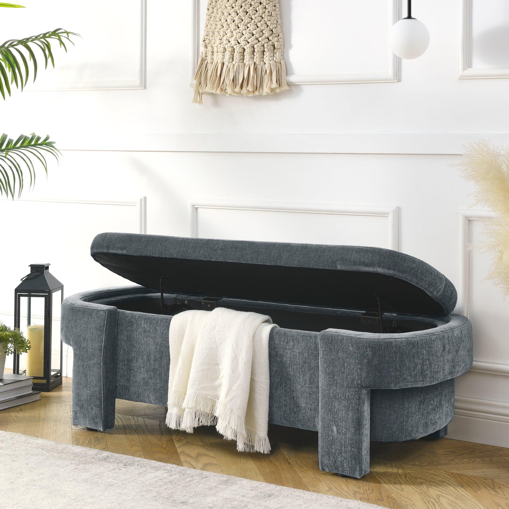 Chenille Upholstered Storage Bench with Large Capacity - 51.5