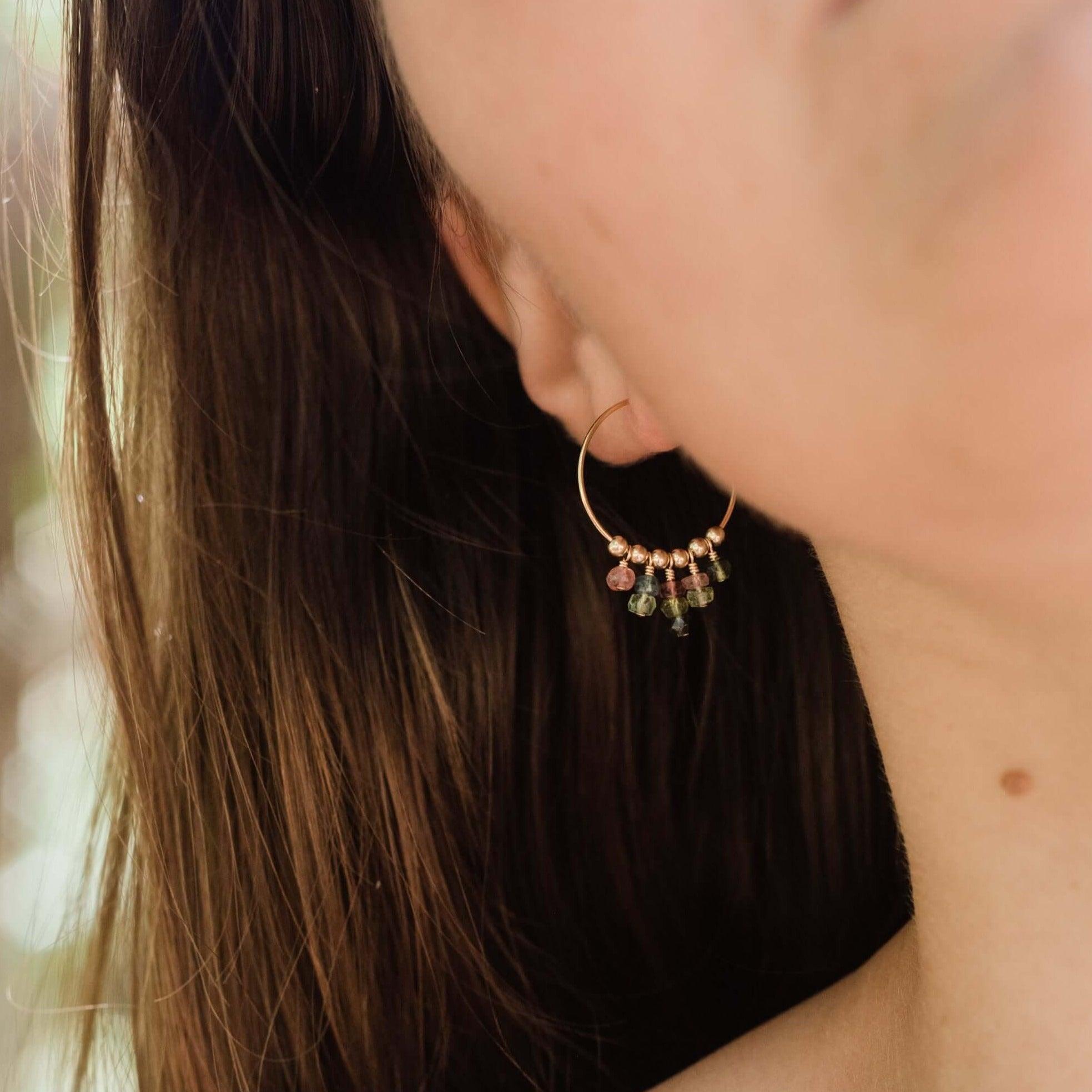 Stylish Tourmaline Statement Hoop Earrings for Women - Elegant Gemstone Jewelry for Parties, Weddings & Special Occasions