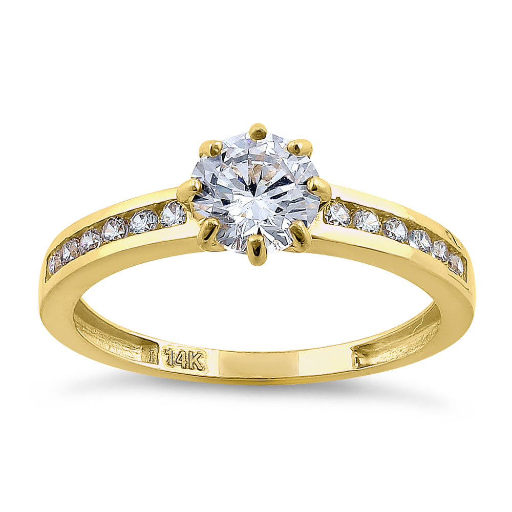 14K Solid Yellow Gold Round Cut Cubic Zirconia Engagement Ring for Women - Perfect for Proposals, Anniversaries & Special Occasions
