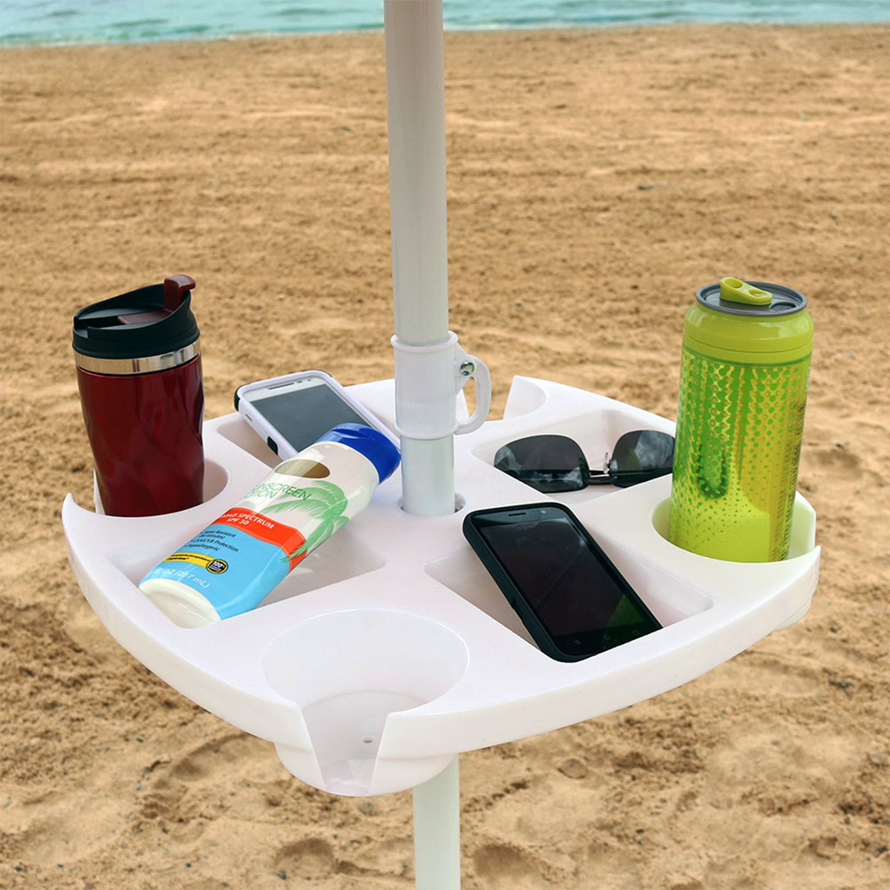 Sunnydaze Beach Umbrella Table - Portable Outdoor Patio Furniture with Adjustable Height for Poolside, Backyard, Picnic & Beach Use