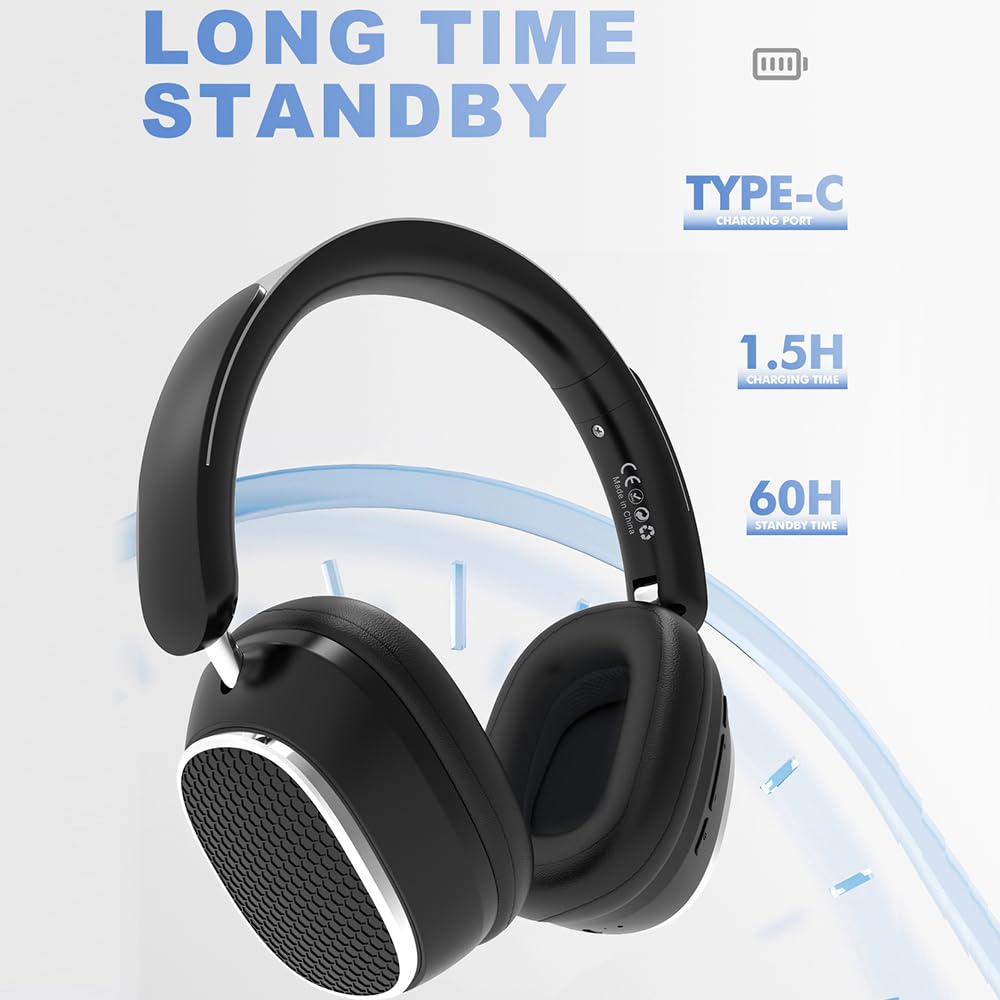 AYI Premium Active Noise Cancelling Bluetooth Headphones - Over Ear Wireless Headset with Detachable Mic, HiFi Stereo Sound, 40H Playtime for Gaming, Work, Travel - Compatible with iPhone, Android, TV, Laptop (Black) - Perfect for Office, Commuting & Home Entertainment