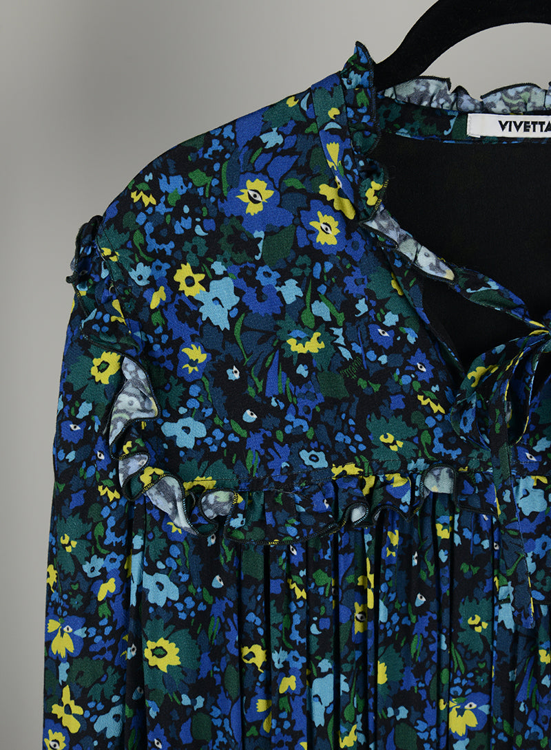 Vivetta Blue Floral Long Dress Size 42 - Elegant Evening Gown for Parties, Weddings & Special Occasions