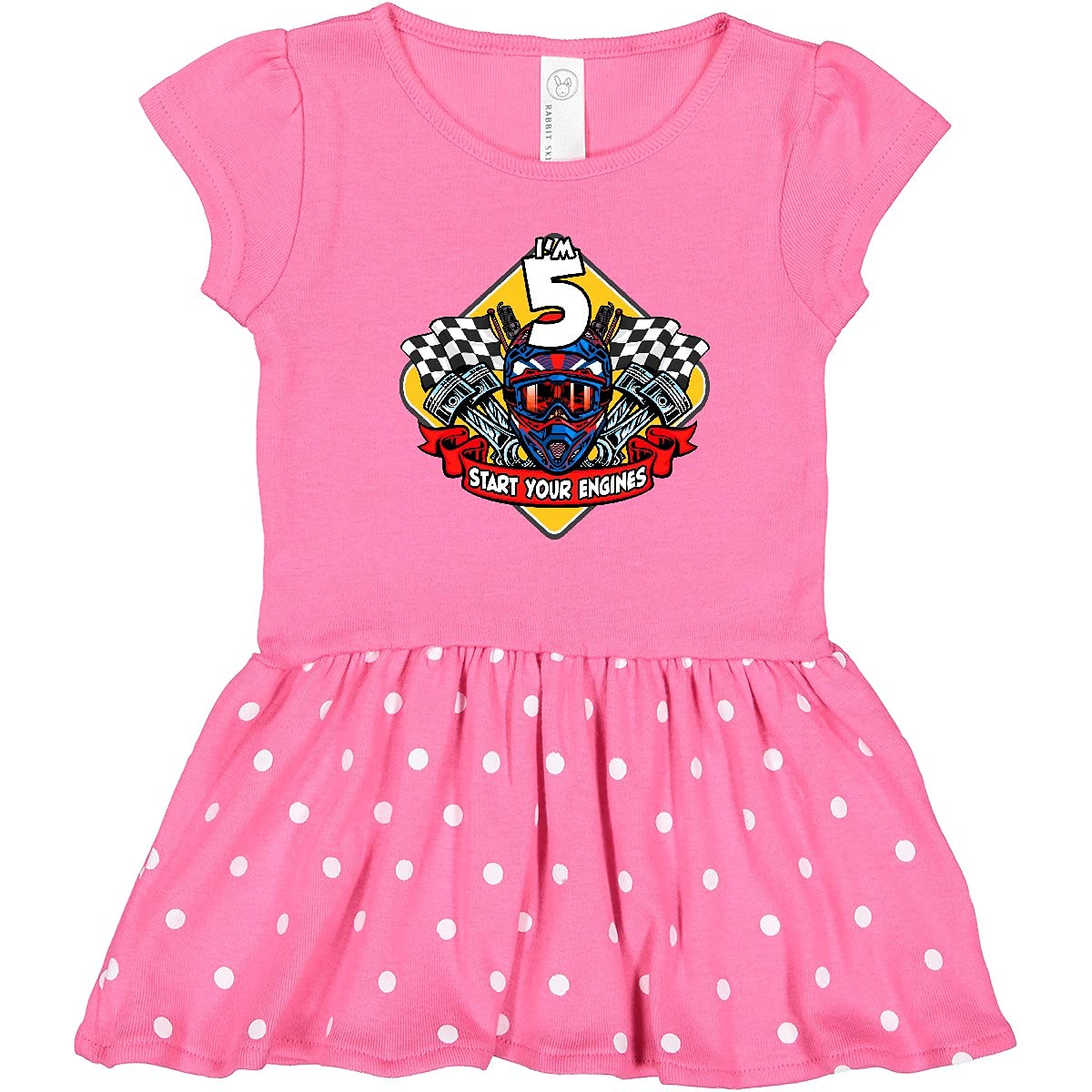 Inktastic Race Car 5th Birthday Toddler Dress for Girls - Cute 5 Year Old Birthday Outfit - Toddler Racing Themed Party Dress for Birthday Celebrations, Car Shows & Special Occasions