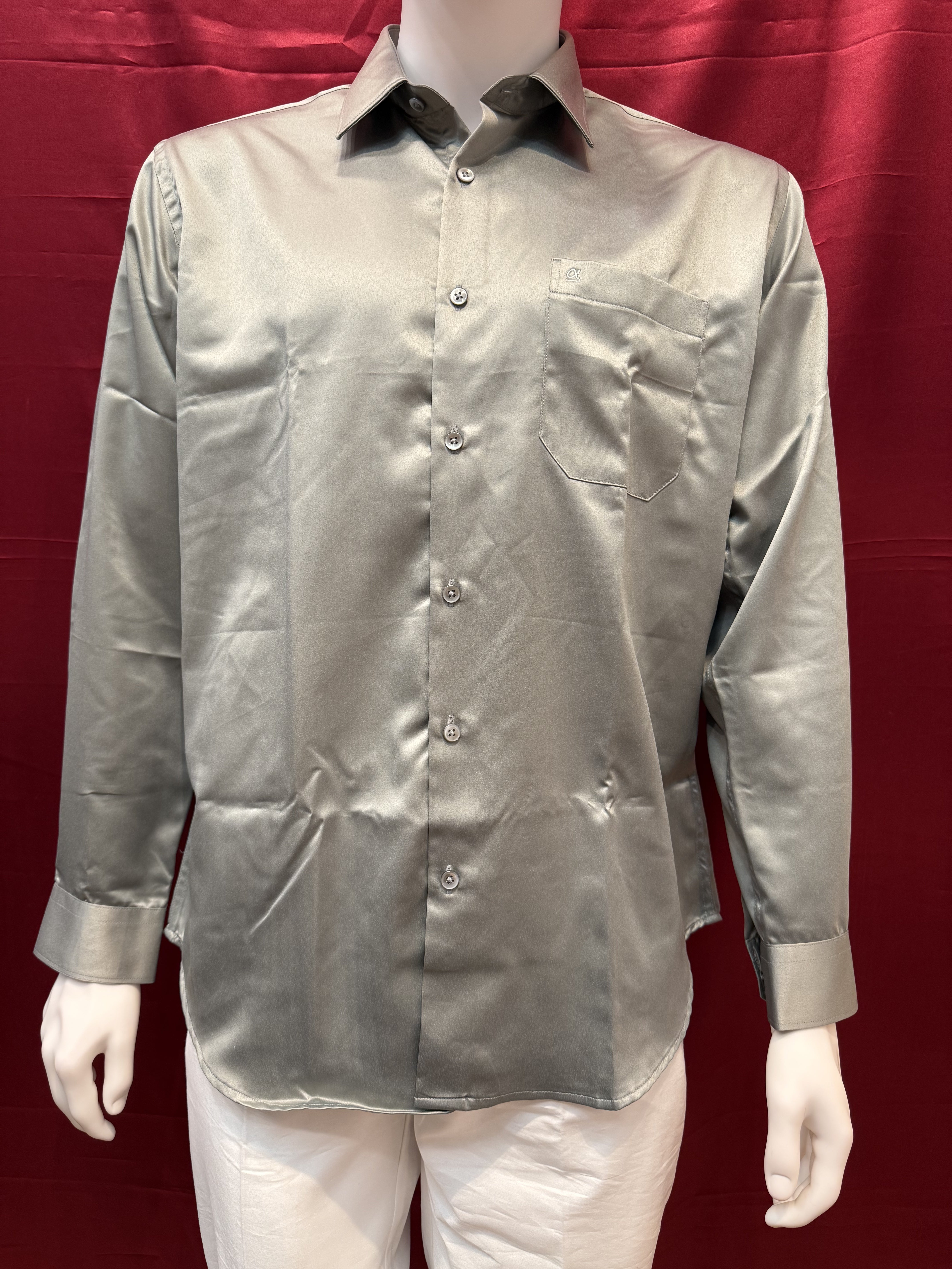 Premium Gray Silk Long Sleeve Shirt for Men - Elegant Formal Wear & Business Attire for Office, Weddings & Special Occasions