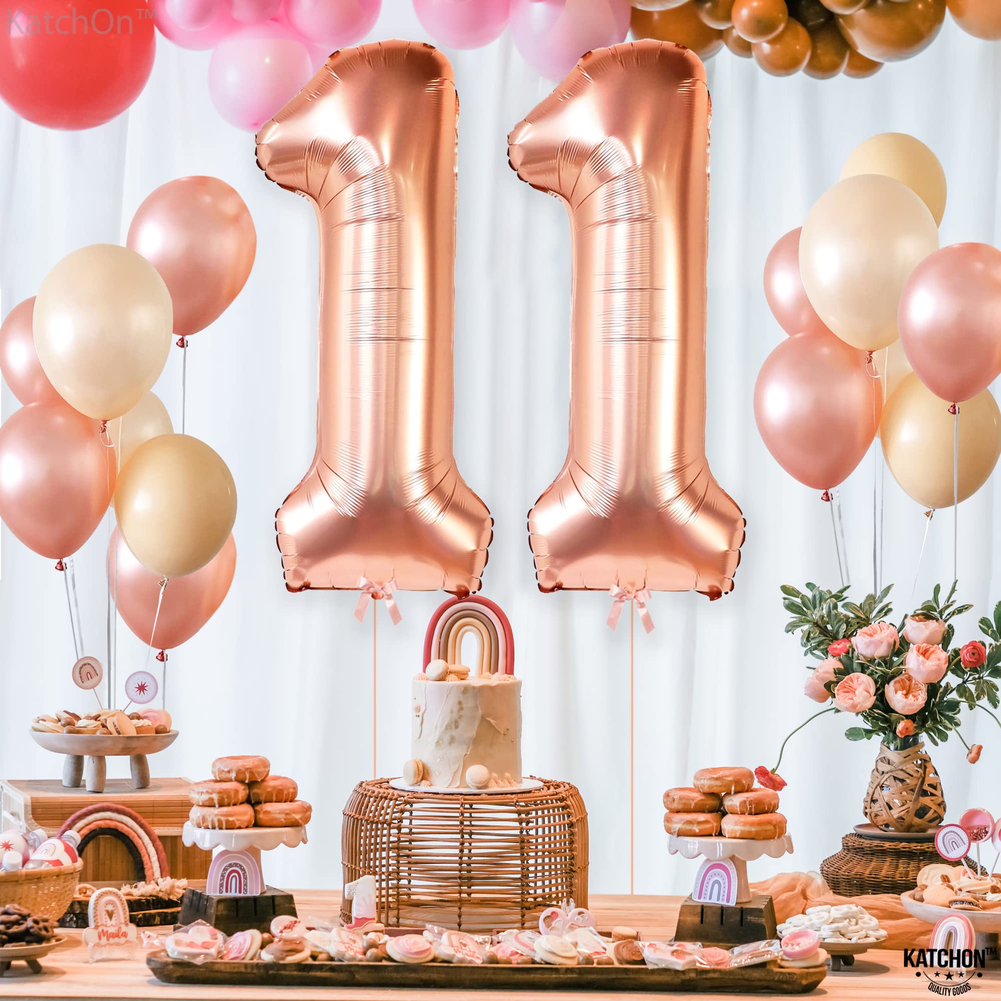 KatchOn Giant Rose Gold 11 Balloons - 40 Inch | Happy 11th Birthday Decorations for Girls | Rose Gold Number Balloon for 11 Year Old Birthday Party | Perfect for Birthday Photos, Cake Smash, and Party Backdrops