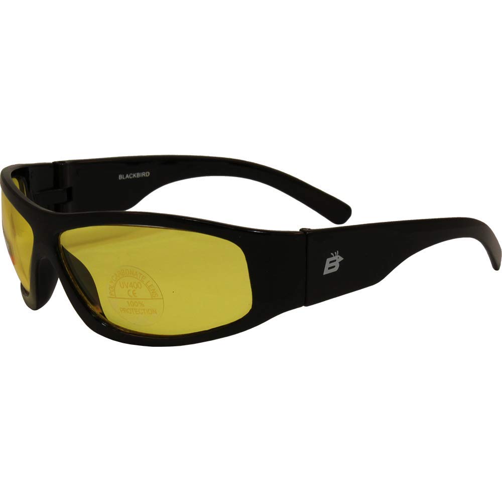 Blackbird Sport Motorcycle Riding Sunglasses - UV Protection, Anti-Glare, Lightweight Black Frame with Yellow Lenses for Men & Women - Perfect for Cycling, Motorcycling, and Outdoor Sports