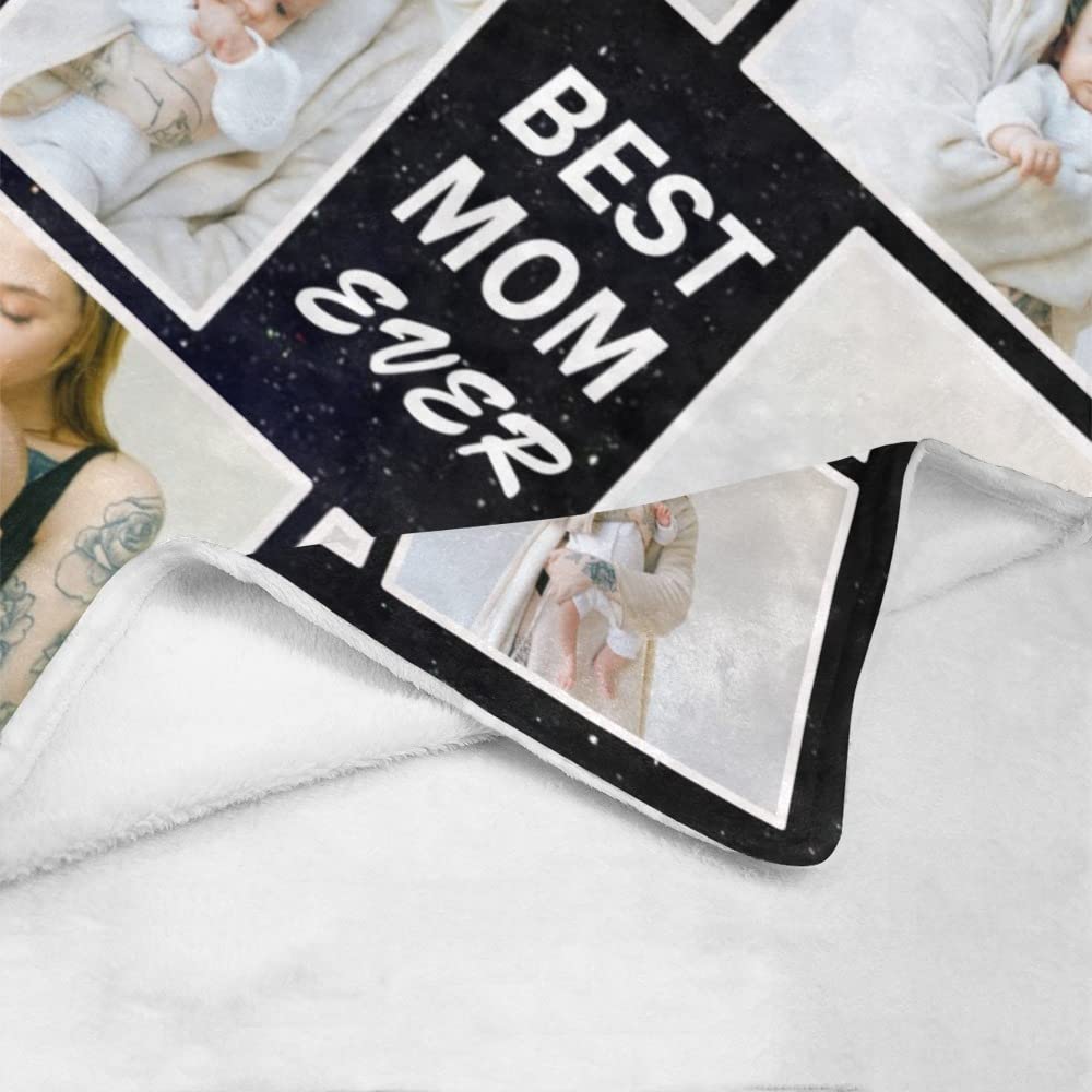 Custom Photo Blanket for Mom - Personalized Best Mom Ever Throw Blanket with Text & Pictures - 50x60 Soft Fleece Gift for Mother's Day, Birthday, Christmas - Perfect for Family, Dad, Grandma, Grandpa - Cozy Home Decor & Thoughtful Present