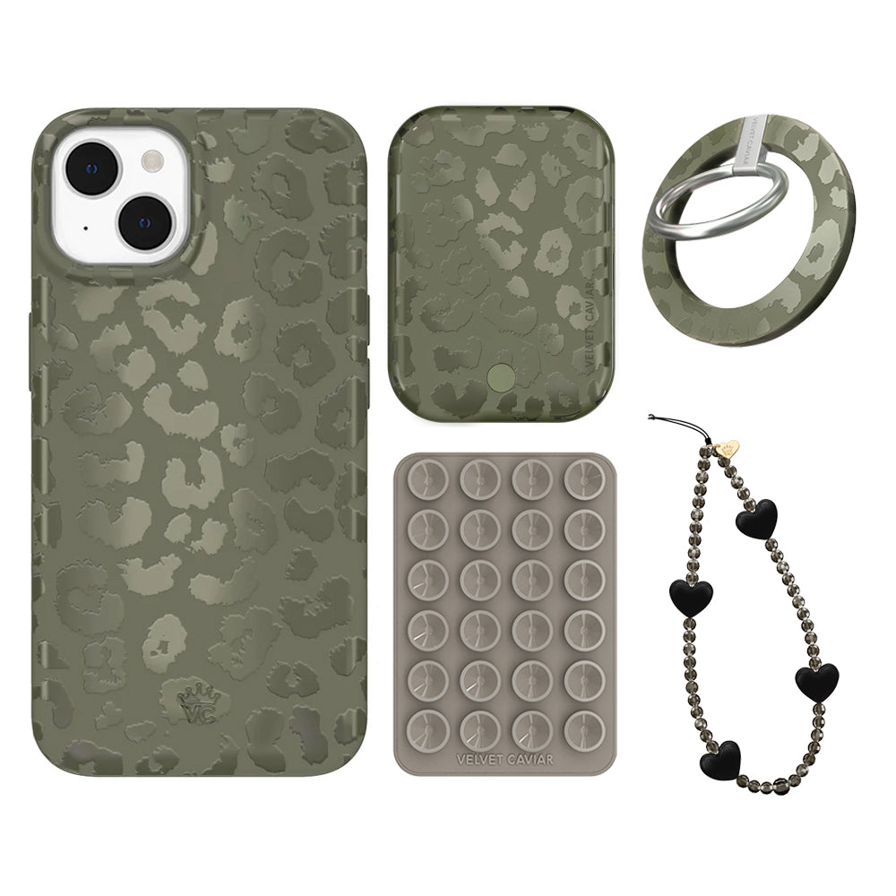 Olive Leopard Print iPhone Case with Grip - Stylish & Protective Phone Cover for iPhone 13/14/15 Pro Max - Perfect for Daily Use, Travel, and Work