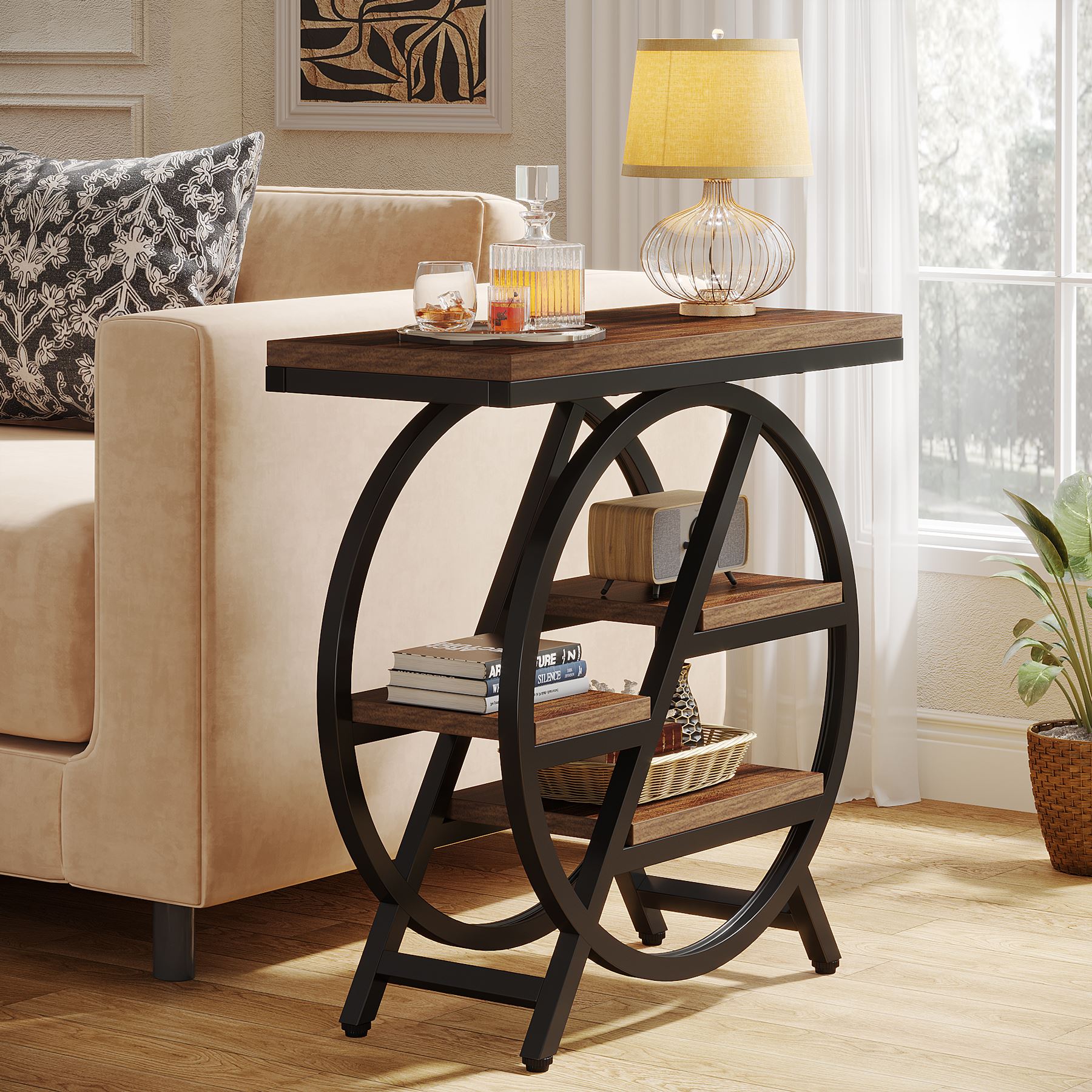 4 Tier End Table with Storage Shelves - Small Side Table for Living Room, Bedroom, Office - Perfect for Snacks, Books, and Decor