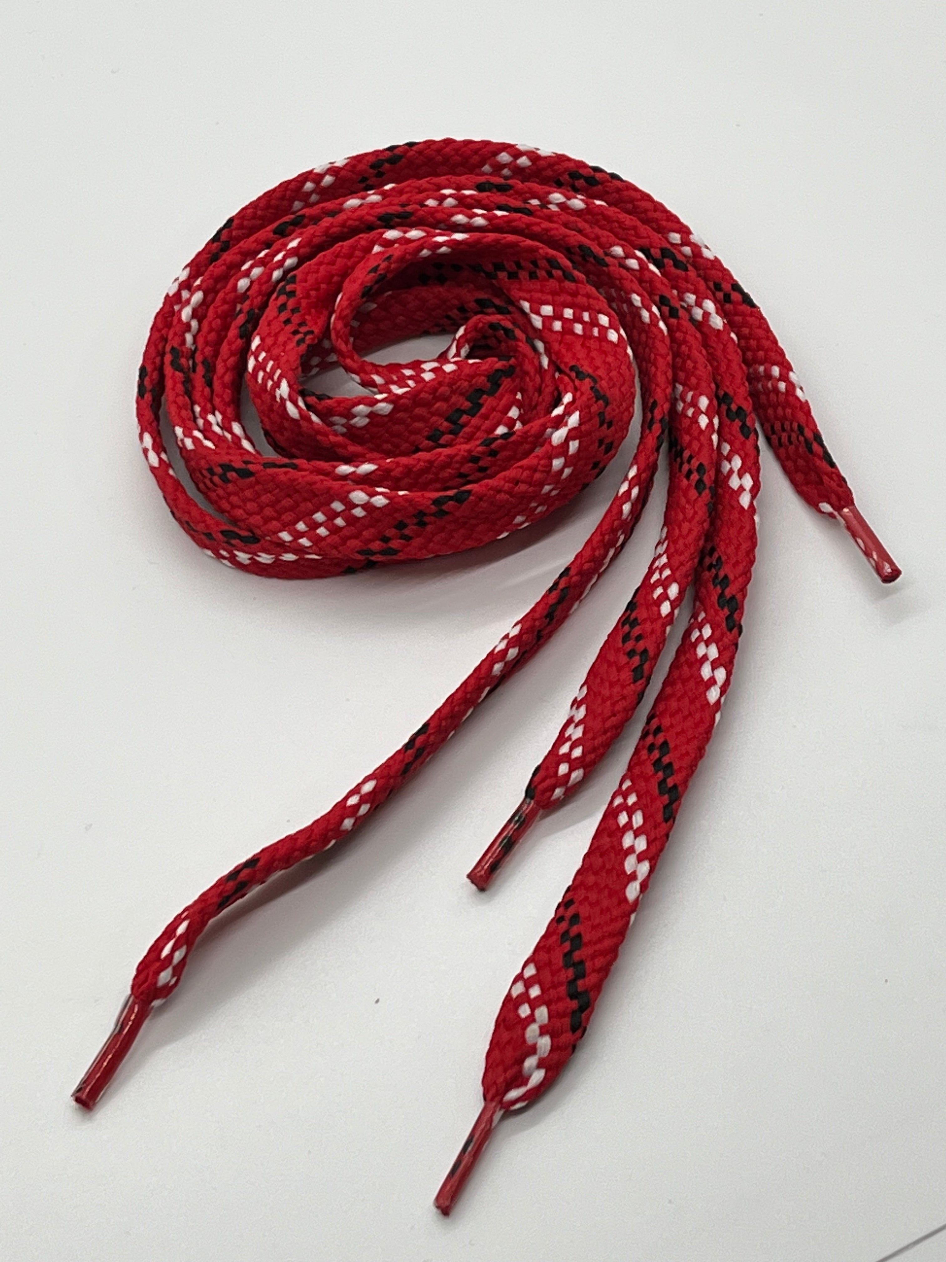 Flat Shoelaces - Red with Navy and White Slashes | Non-Slip Durable Shoelaces for Sneakers, Running Shoes & Casual Footwear | Perfect for Sports, Work & Everyday Wear