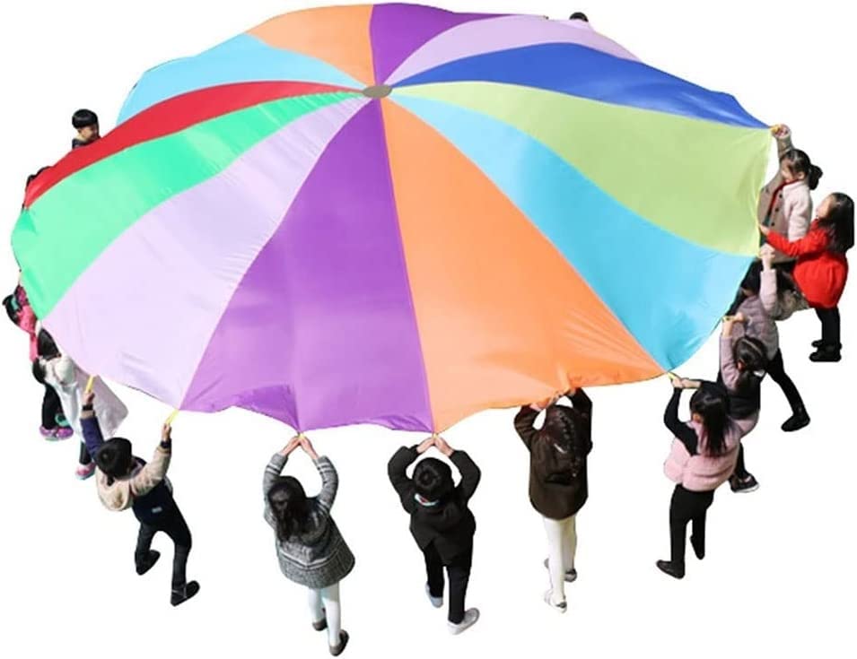 YAOJIA Kids Play Parachute with Handles - 8m/26.24ft Rainbow Parachute for Outdoor Games, Team Building Activities, Gym Class & Birthday Parties - Multiplayer Cooperative Toy for Children Ages 3-12