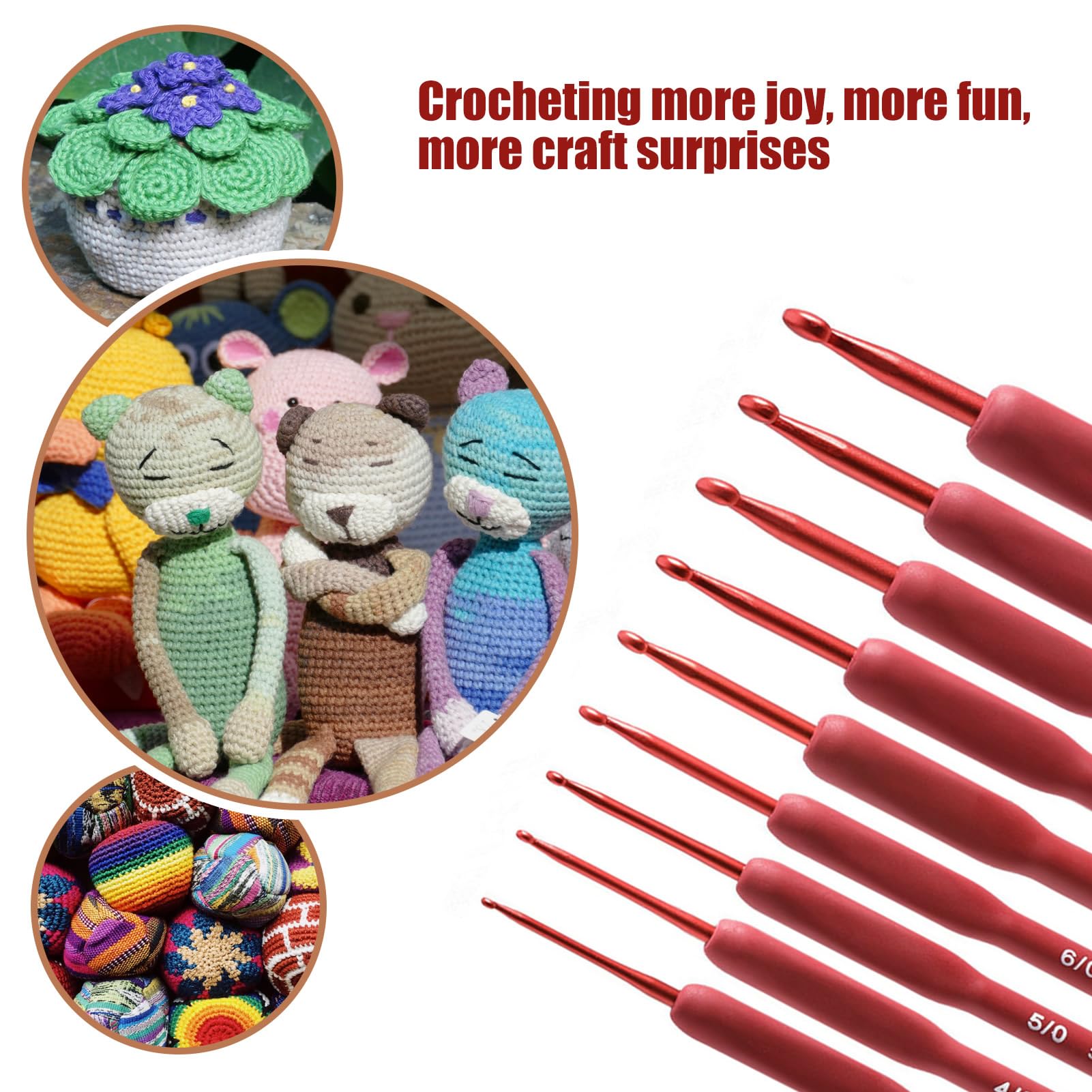 Dasonwin 9-Piece Aluminum Crochet Hooks Set (2.0mm-6.0mm) - Ergonomic Grip, Lightweight & Easy to Use for Beginners to Experts - Perfect for DIY Yarn Crafts, Amigurumi, Blankets & Scarf Making - Great Gift for Women & Crochet Enthusiasts