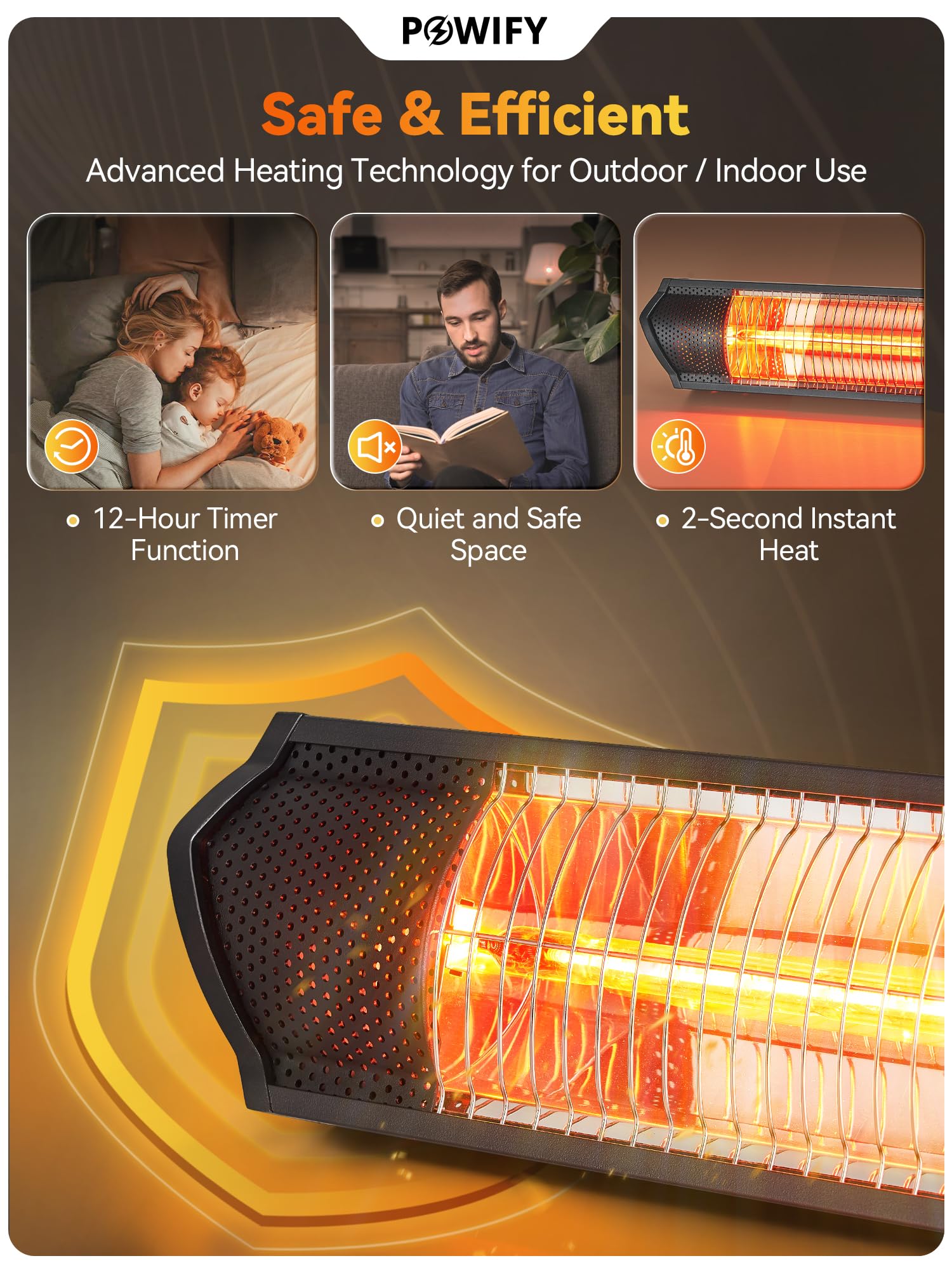 1500W Electric Infrared Outdoor Heater with App Control - 10 Speed Settings & 12H Timer for Patio, Greenhouse, Garage - Perfect for Winter Evenings, Backyard Gatherings, and Outdoor Dining