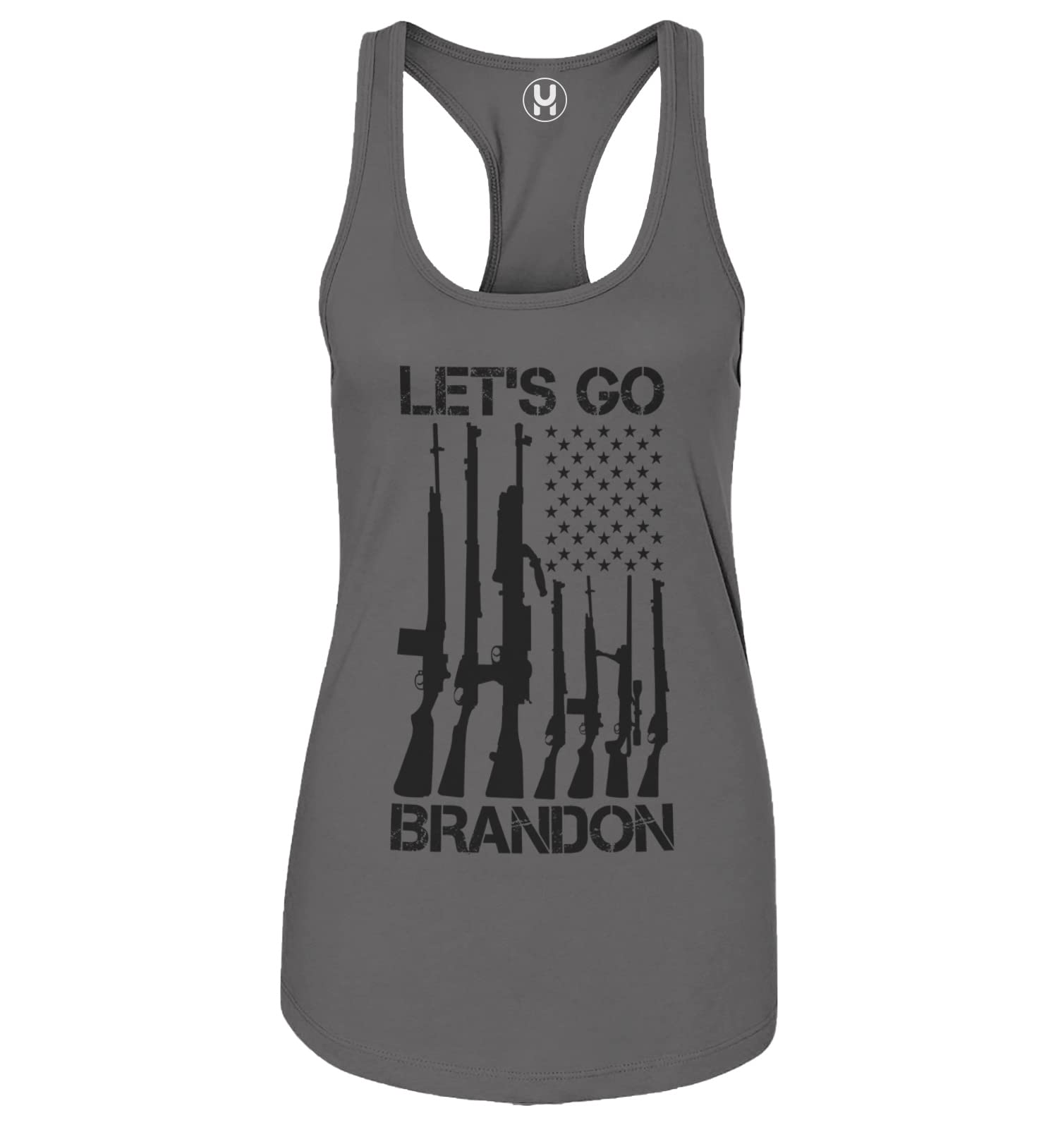 Haase Unlimited Let's Go Brandon Gun Flag - Patriotic Trump Biden Political Slogan Ladies Tank Top for Women, Conservative Apparel, Rally Outfit, Protest Wear, Funny Political Statement Tee