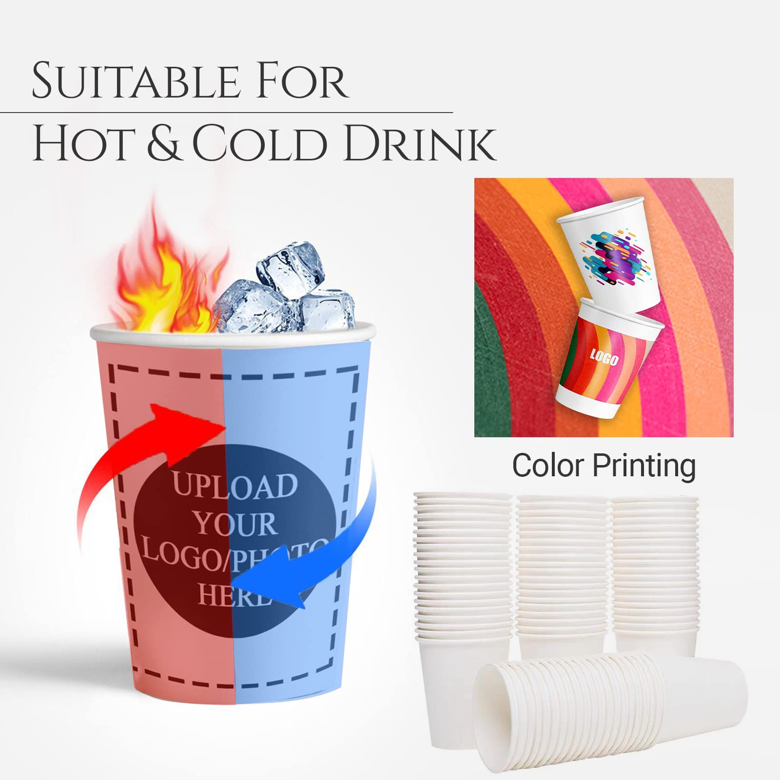 Custom Printed Paper Cups 8oz - Personalized Disposable Cups with Photo/Logo/Text - Bulk 500 Pack for Coffee Shops, Offices, Weddings & Events - Eco-Friendly Party Supplies