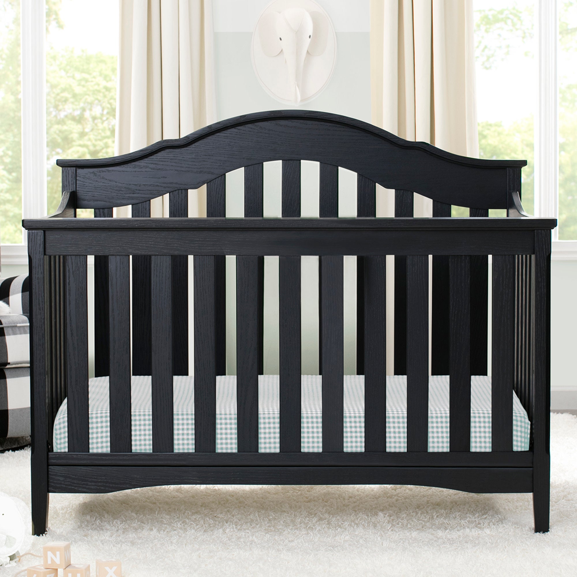 Farmhouse Style 6-in-1 Convertible Baby Crib - Toddler Bed, Daybed & Full-Size Bed | Nursery Furniture for Newborn to Teen | Perfect for Small Spaces & Modern Nurseries