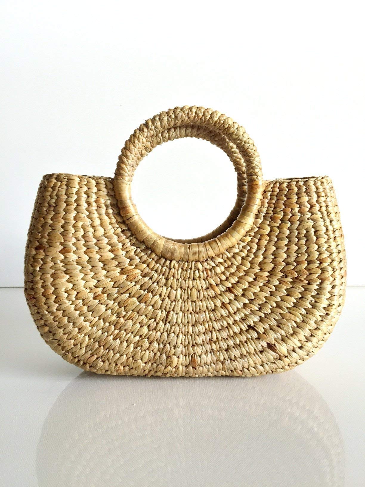 Handwoven Mini Straw Tote Bag - Yellow Beach Basket Purse for Women | Eco-Friendly Natural Straw Beach Bag for Summer Vacation, Picnic & Shopping