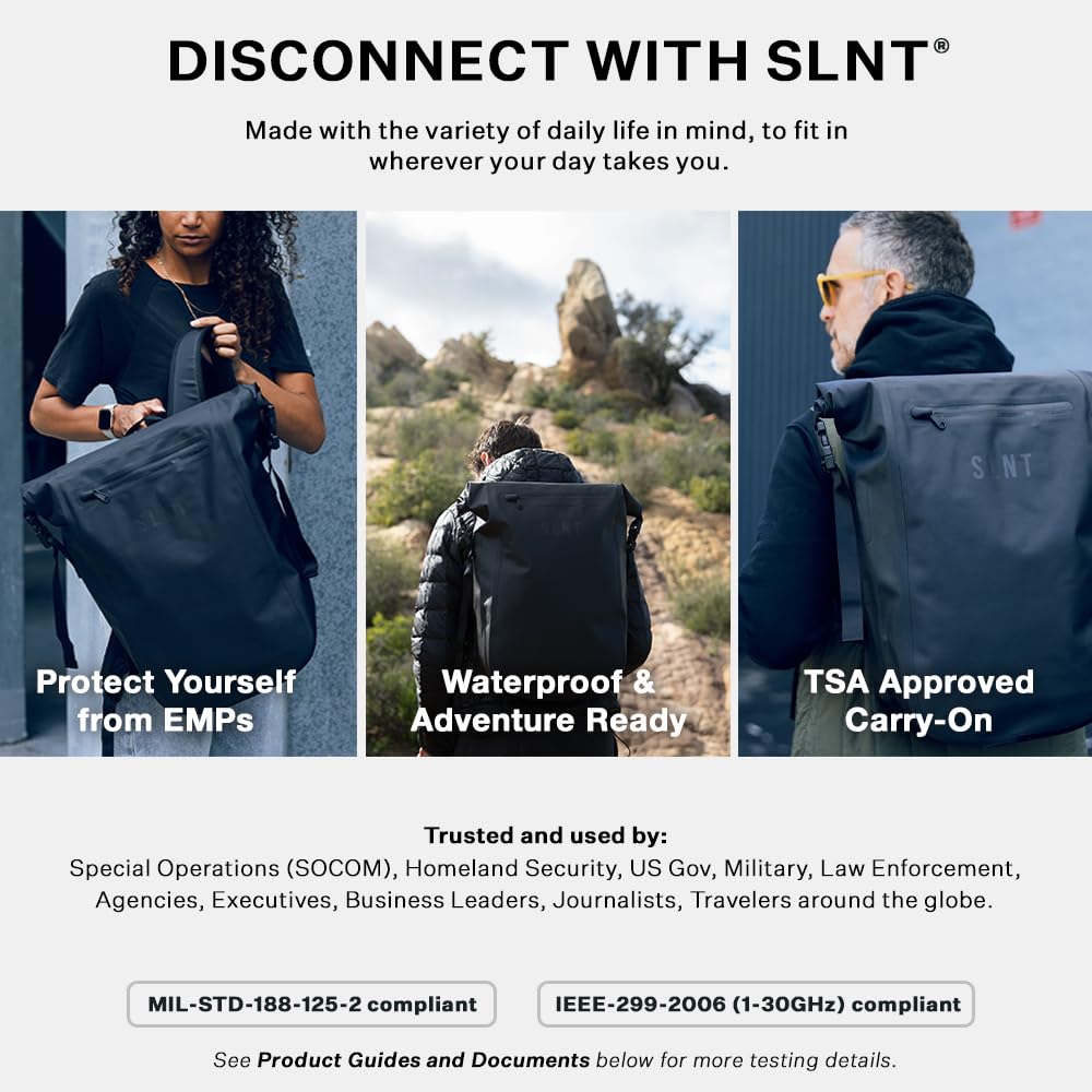 SLNT Faraday Waterproof Backpack - RFID Signal Blocking Anti-Theft Bag for Phones, Laptops & Electronics | Secure Data Protection for Work, Travel, Hiking & Outdoor Adventures