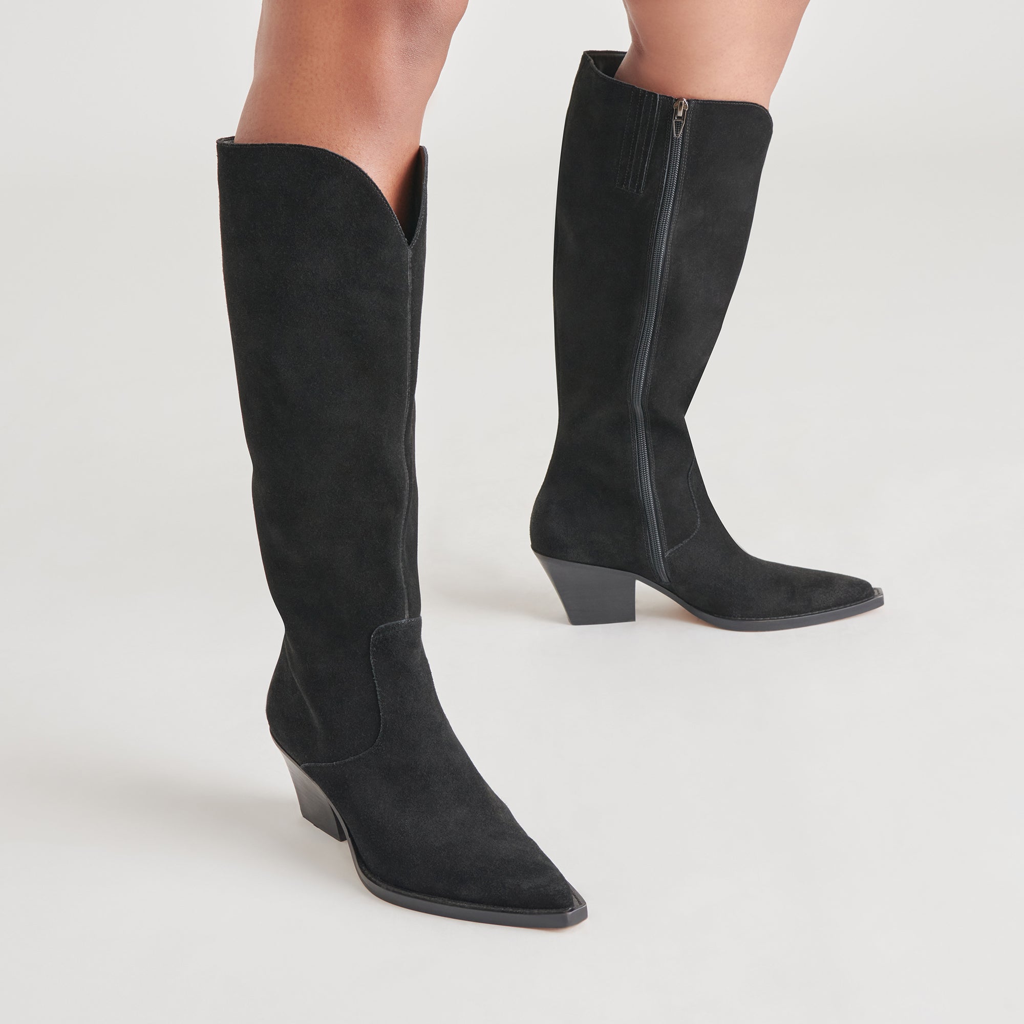Raj Wide Calf Boots for Women - Onyx Suede Comfortable Ankle Boots for Wide Feet | Perfect for Casual Wear, Office & Outdoor Activities