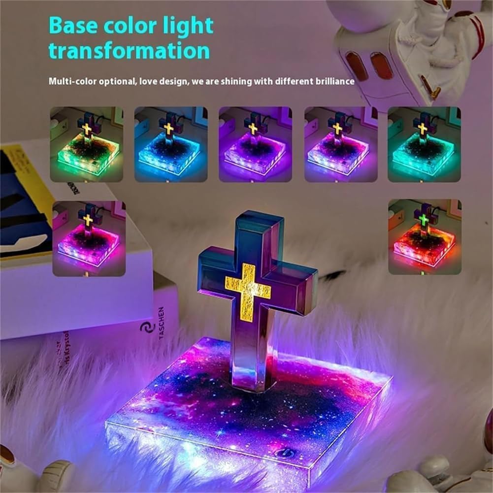 Handmade Levitating Cross Lamp - Floating Cross Light for Bible Study, Night Light, Home & Office Decor - Redwood Cross with Book Base - Perfect for Bedroom, Prayer Room, or Gift Idea