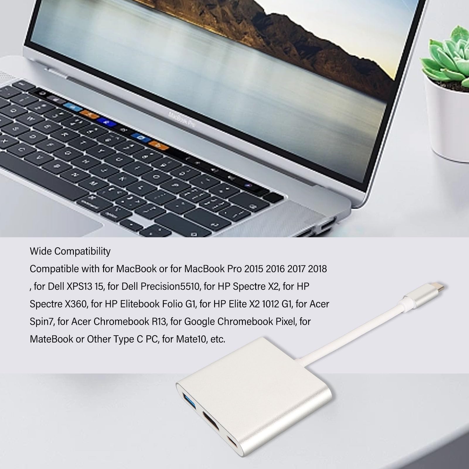4K Ultra HD USB C to HDMI Adapter - 3-in-1 Multiport Converter with Fast Charging & High-Speed Data Transfer for MacBook, iPad Pro, Galaxy - Perfect for Home Office, Online Classes & Movie Streaming
