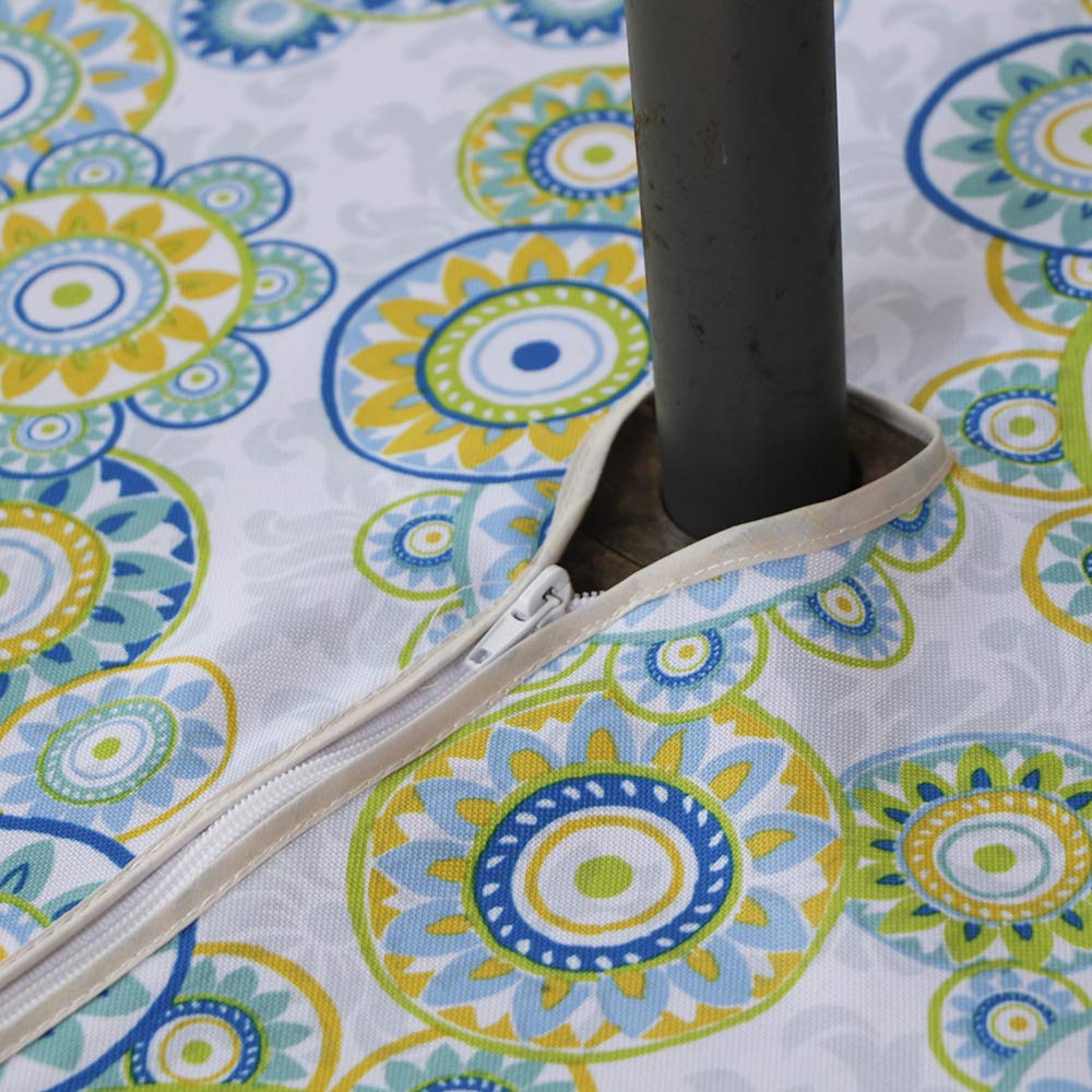 Heavyweight Wrinkle-Free Waterproof Outdoor Tablecloth with Umbrella Hole & Zipper - 60 Inch Round & 60