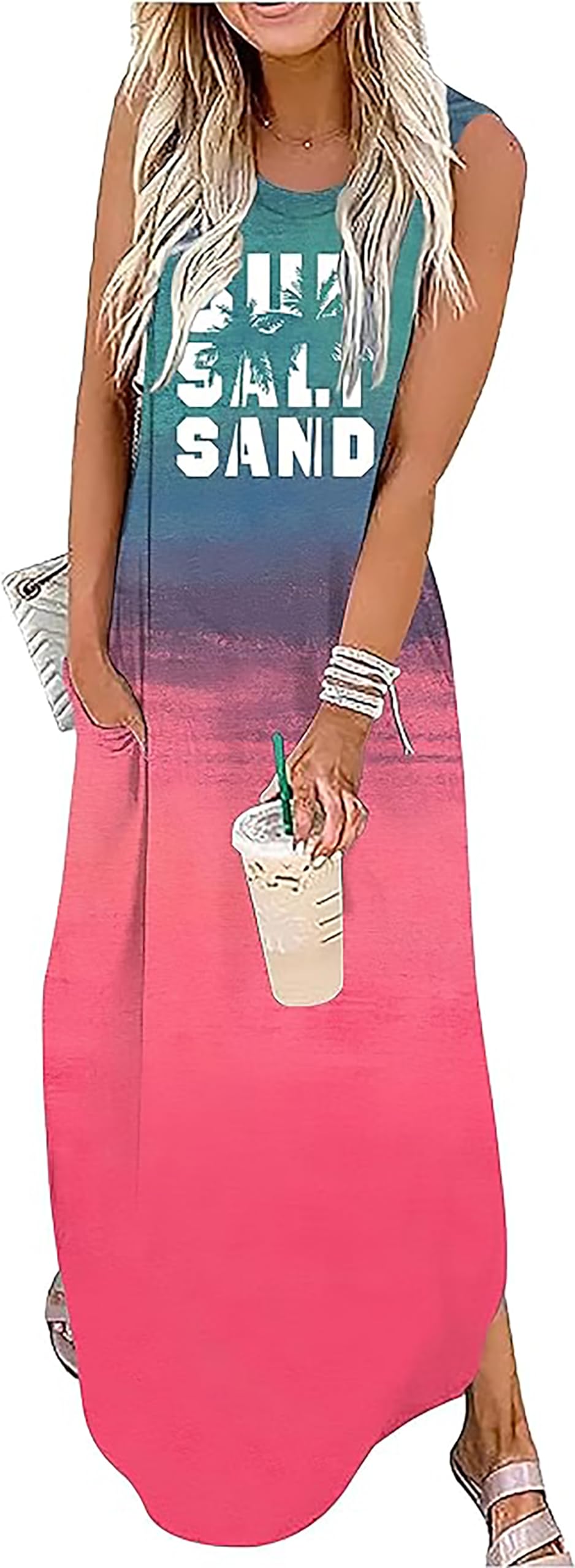 Women's Summer Beach Dress - Flowy Sleeveless Maxi Sundress with Side Slit | Sun, Salt & Sand Resistant | Perfect for Vacations, Pool Parties & Tropical Getaways