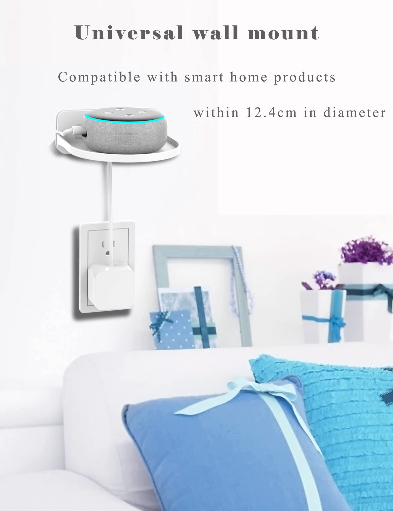 Universal Wall Mount Holder for Smart Speaker - Small Shelf Stand Compatible with Google Home Mini, HomePod Mini, Google WiFi, Nest WiFi, eero 6 Mesh WiFi System & Security Cameras (White) - Perfect for Bedroom, Kitchen, Office & Home Security Setup