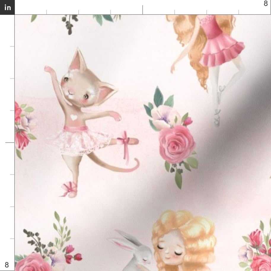 Little Ballerinas Cats Unicorns Printed Minky Fabric - Blush Pink Background with Flowers - Soft Plush Fat Quarter for Sewing Baby Blankets, Quilt Backing & DIY Projects - Perfect for Nursery Decor, Kids Clothing & Crafting