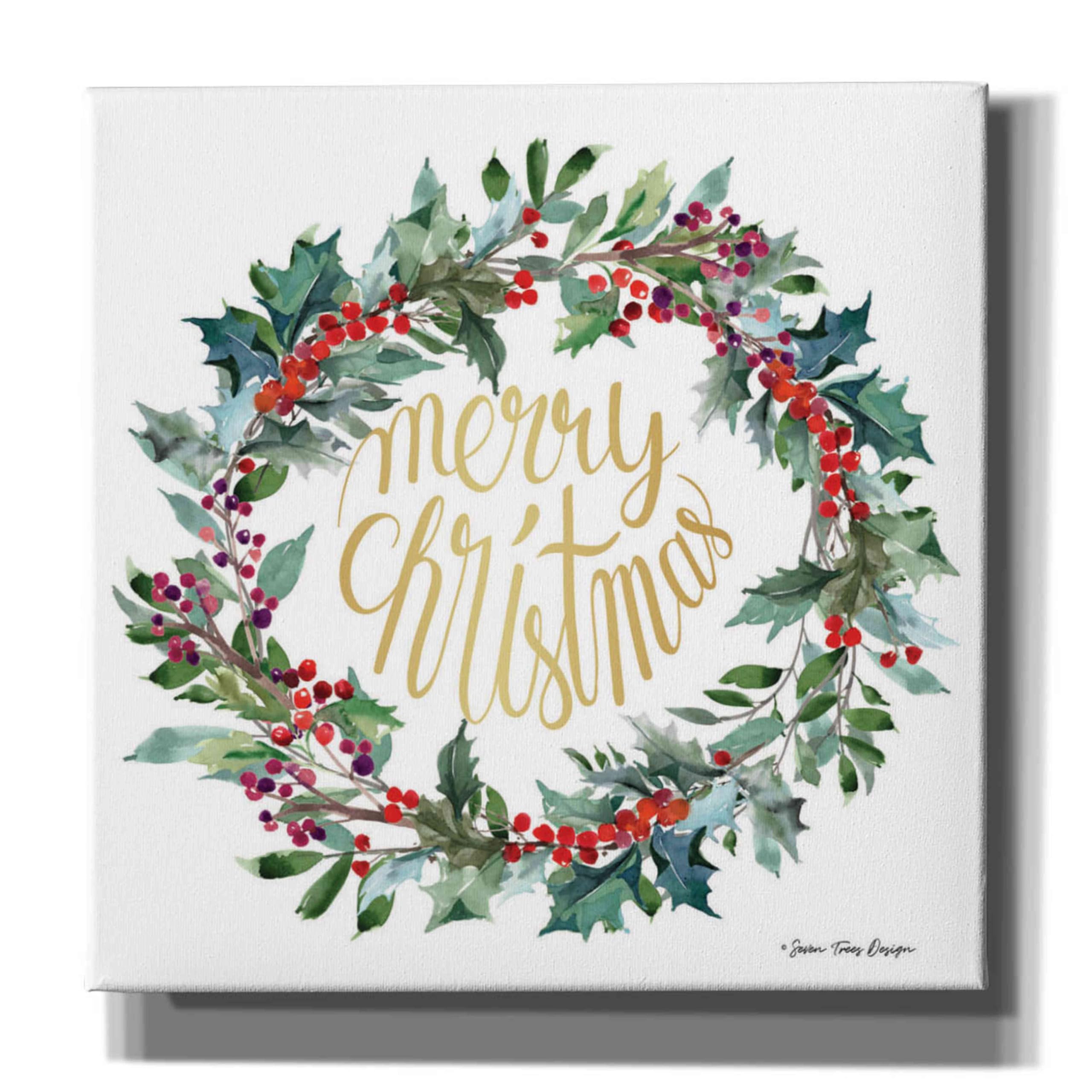 Epic Graffiti 'Merry Christmas Holly Wreath' Canvas Wall Art - 18x18 Inches Holiday Decor by Seven Trees Design - Perfect for Living Room, Bedroom & Christmas Home Decoration