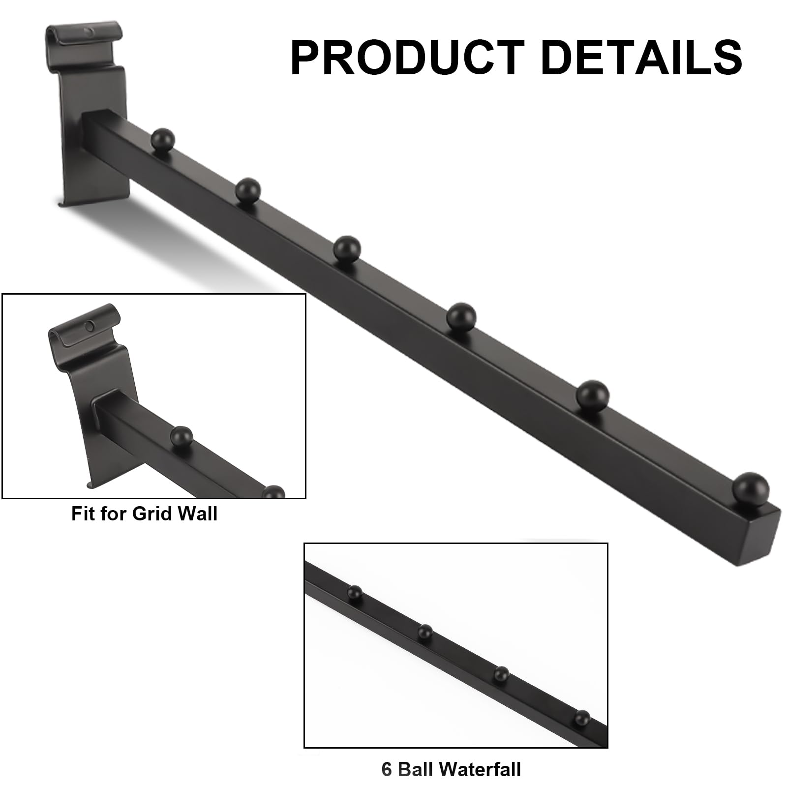6 Ball Waterfall Gridwall Hooks - 20 Pack Metal Display Rack Accessories for Retail Store Fixtures, Perfect for Hanging Jewelry, Scarves, Bags & Clothing in Boutique Shops